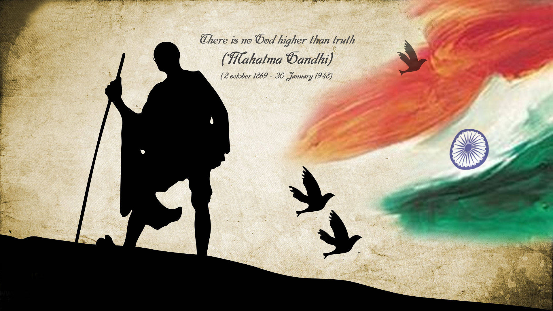 Mahatma Gandhi With Colours Of Indian Flag