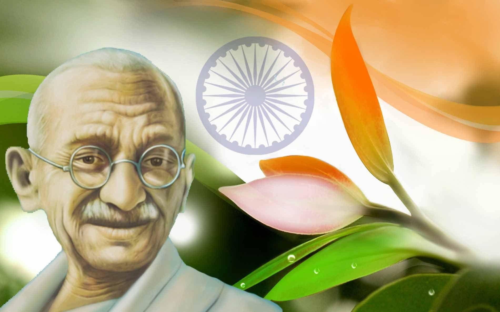 Mahatma Gandhi With Flower Background