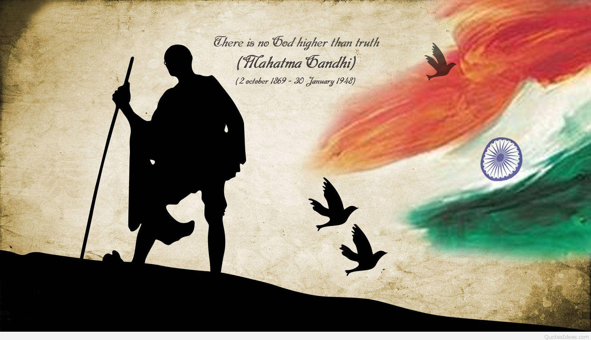 Mahatma Gandhi With Indian Flag Quote Background