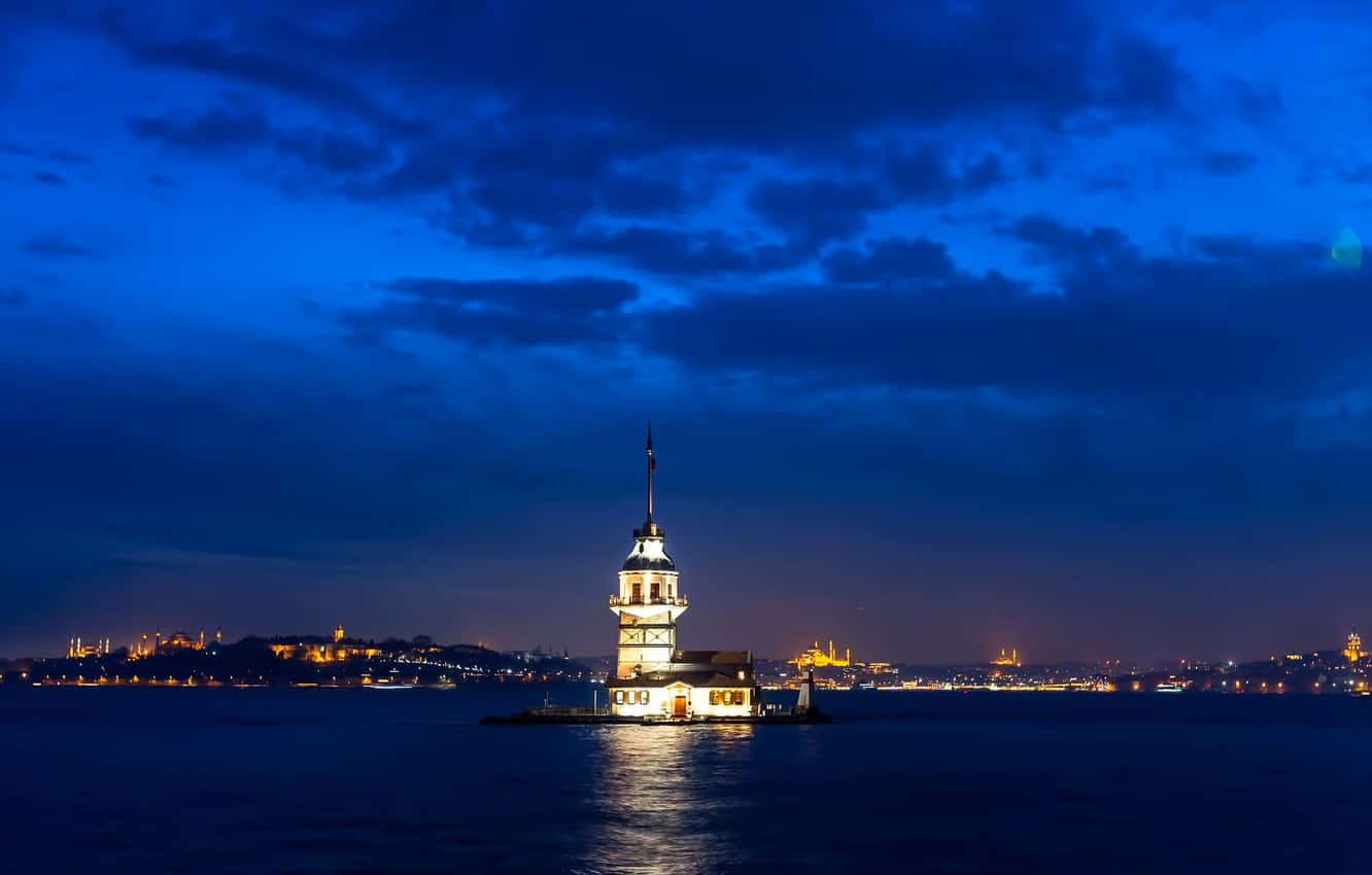 Maiden Tower Istanbul Night View Background