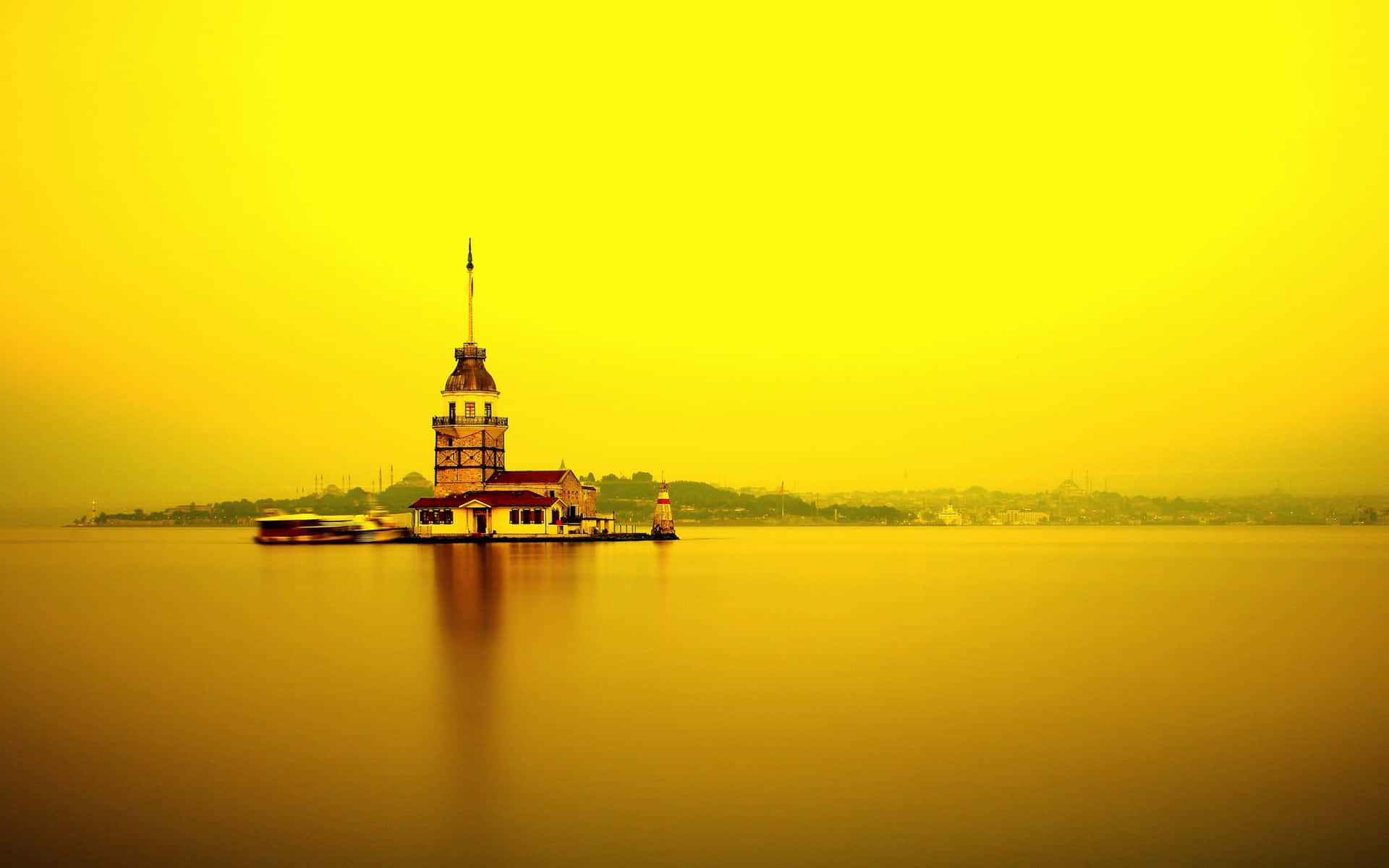 Maiden Tower Istanbul Sunset Silhouette Background
