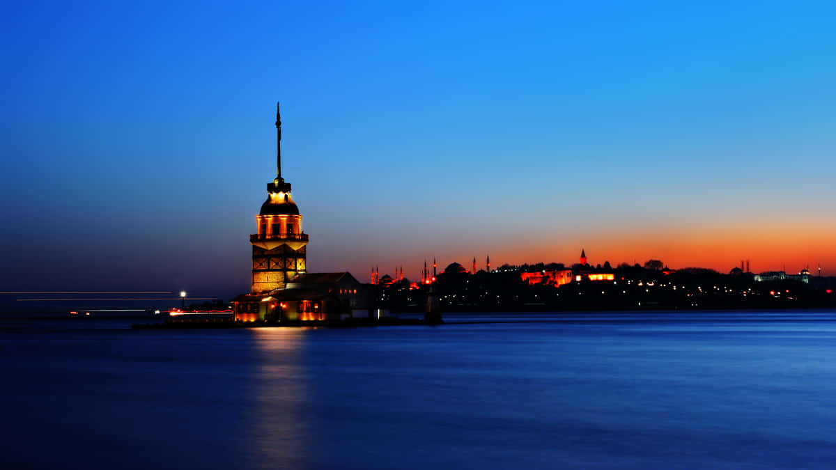 Maiden Tower Istanbul Sunset Silhouette Background