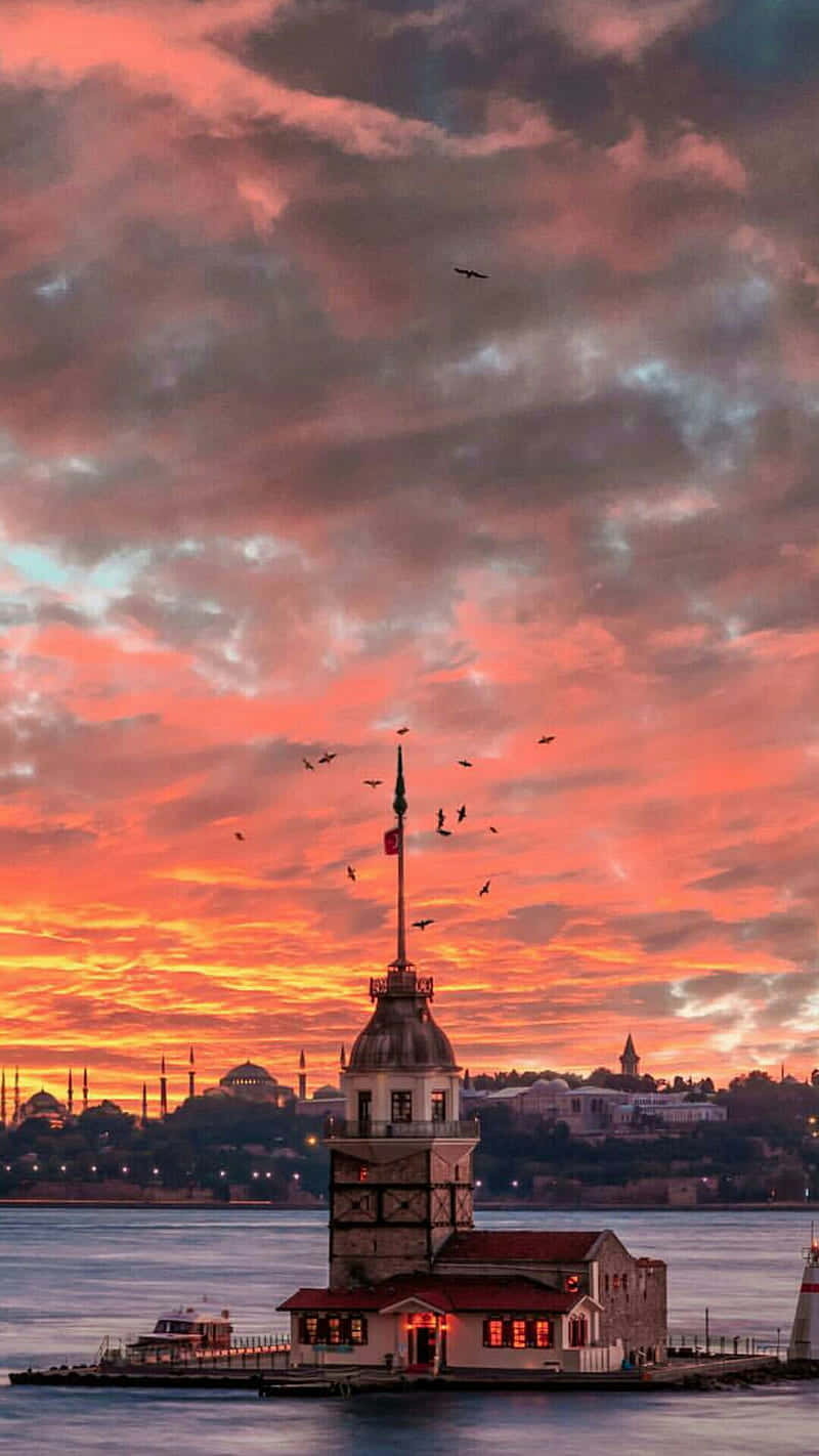 Maiden Tower Istanbul Sunset Background