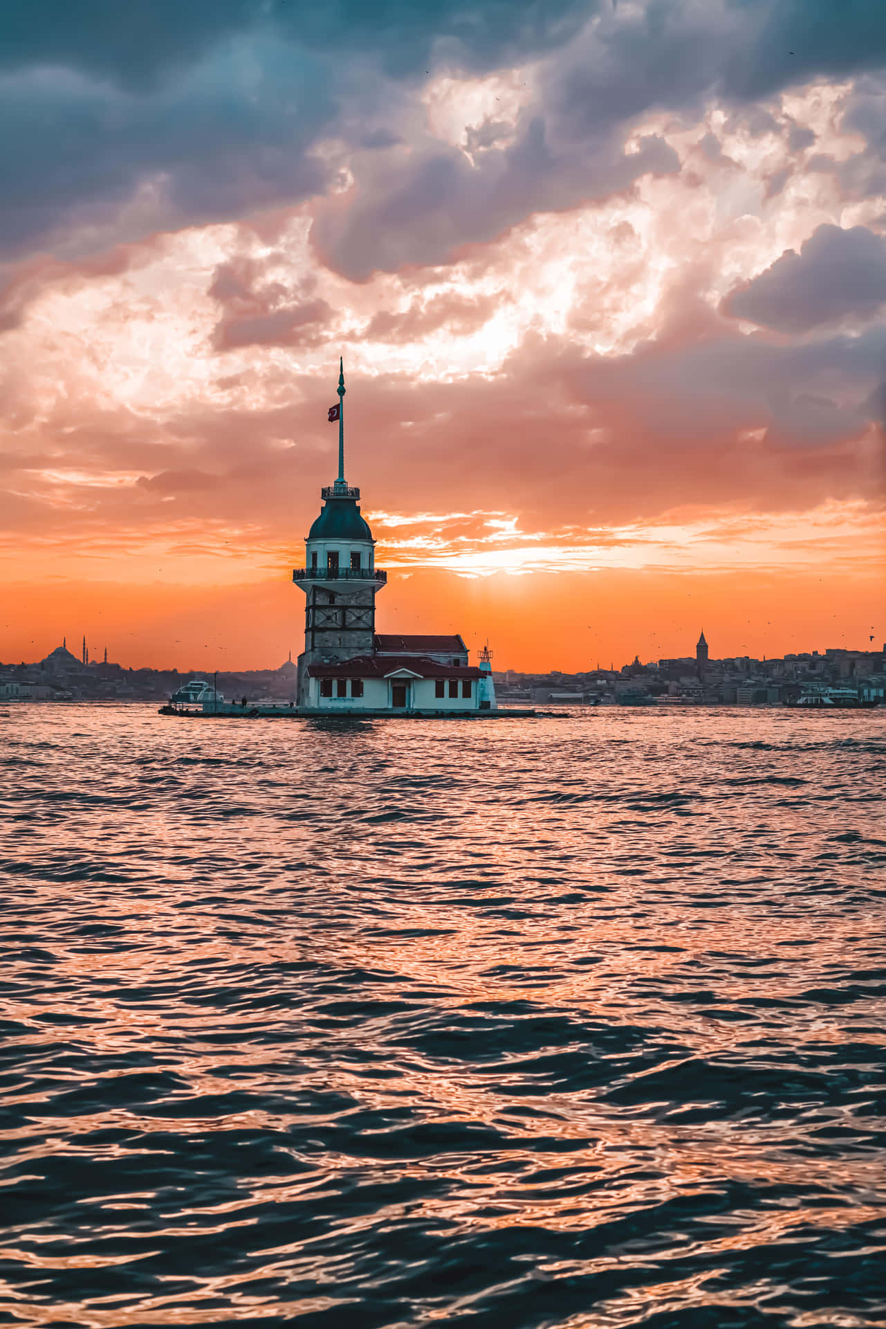 Maiden Tower Istanbul Sunset Background