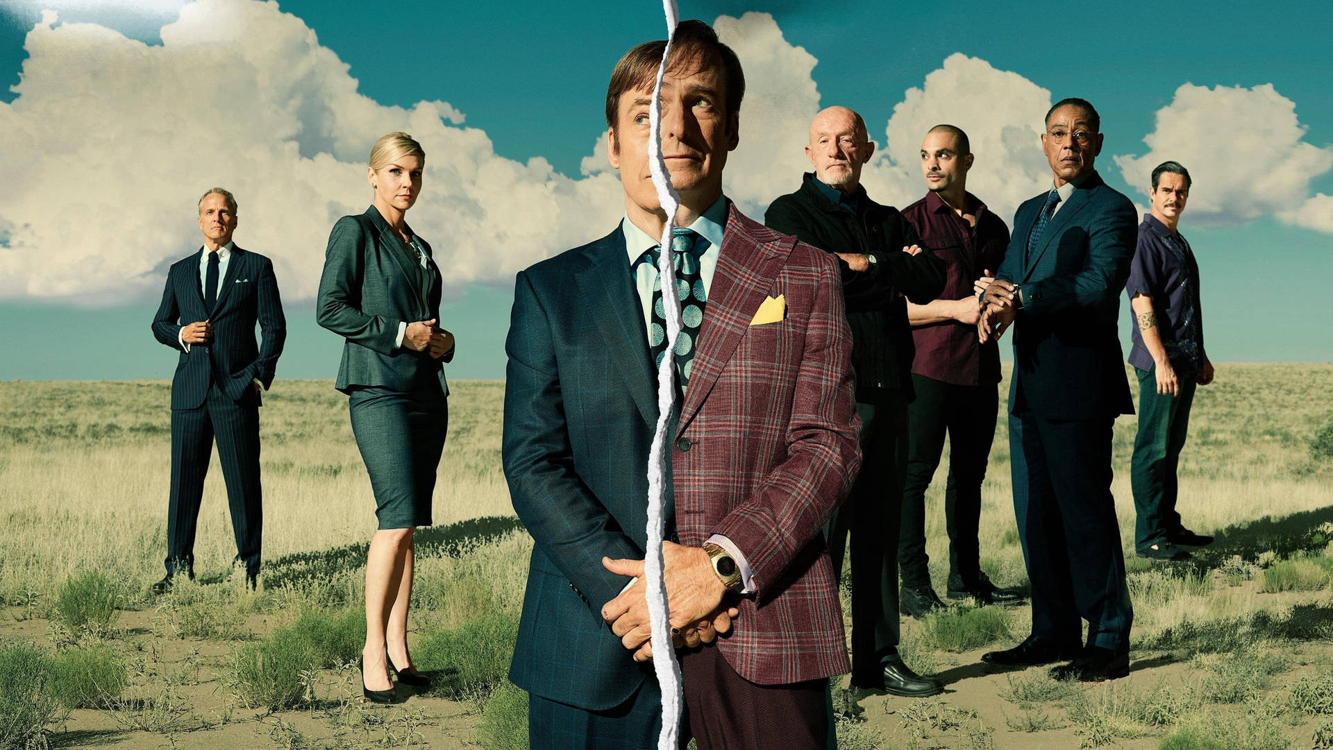 Main Characters Of Better Call Saul Series In An Intense Meeting Background