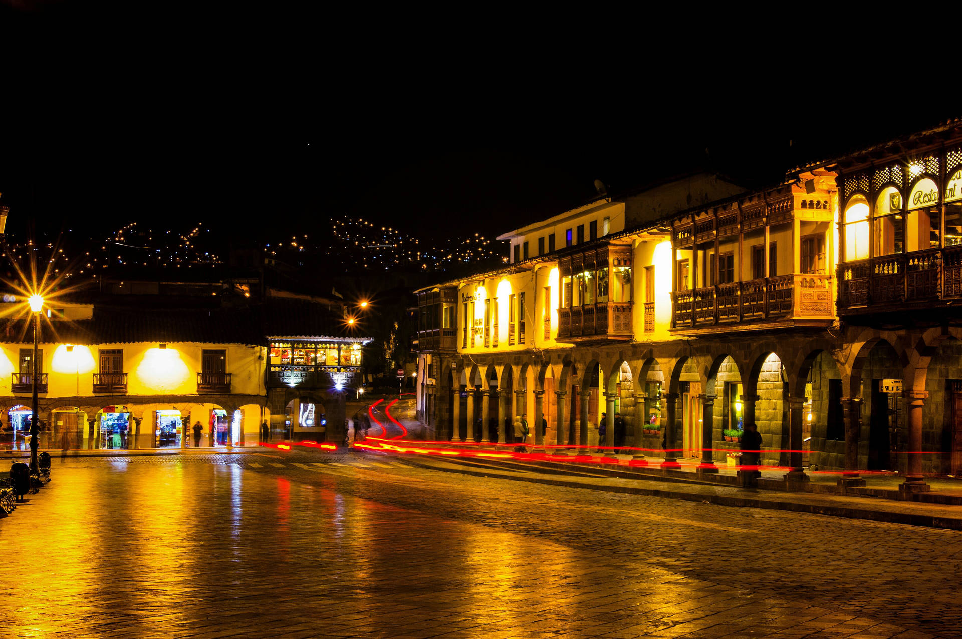 Main Square Cusco Peru At Night Background