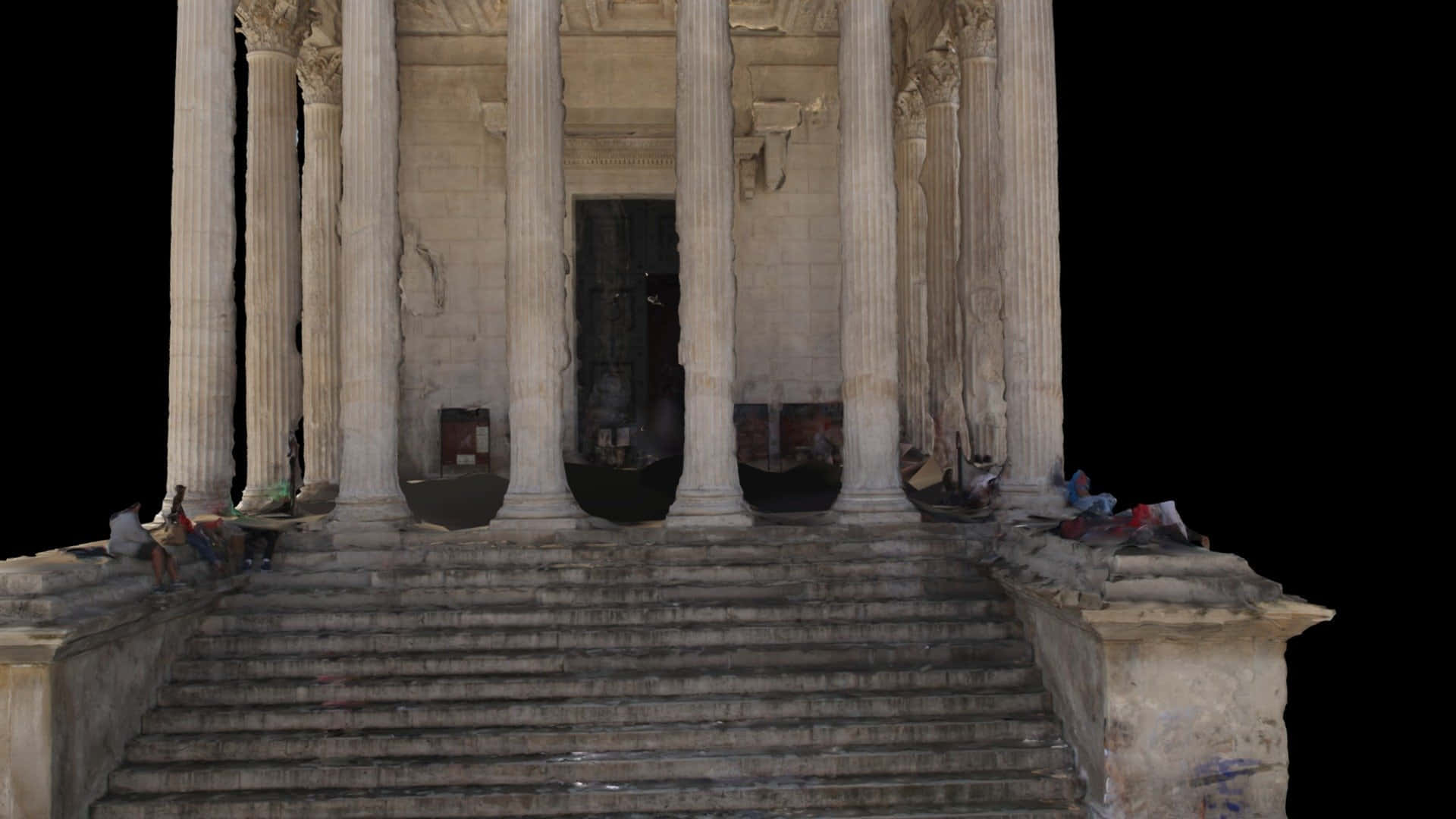 Maison Carrée Steps Black Background Background