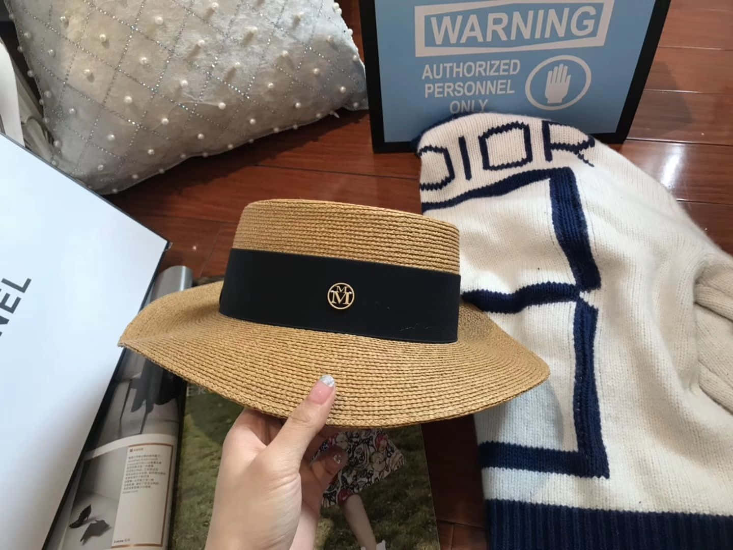Maison Michel Straw Black Boatman Hat Background