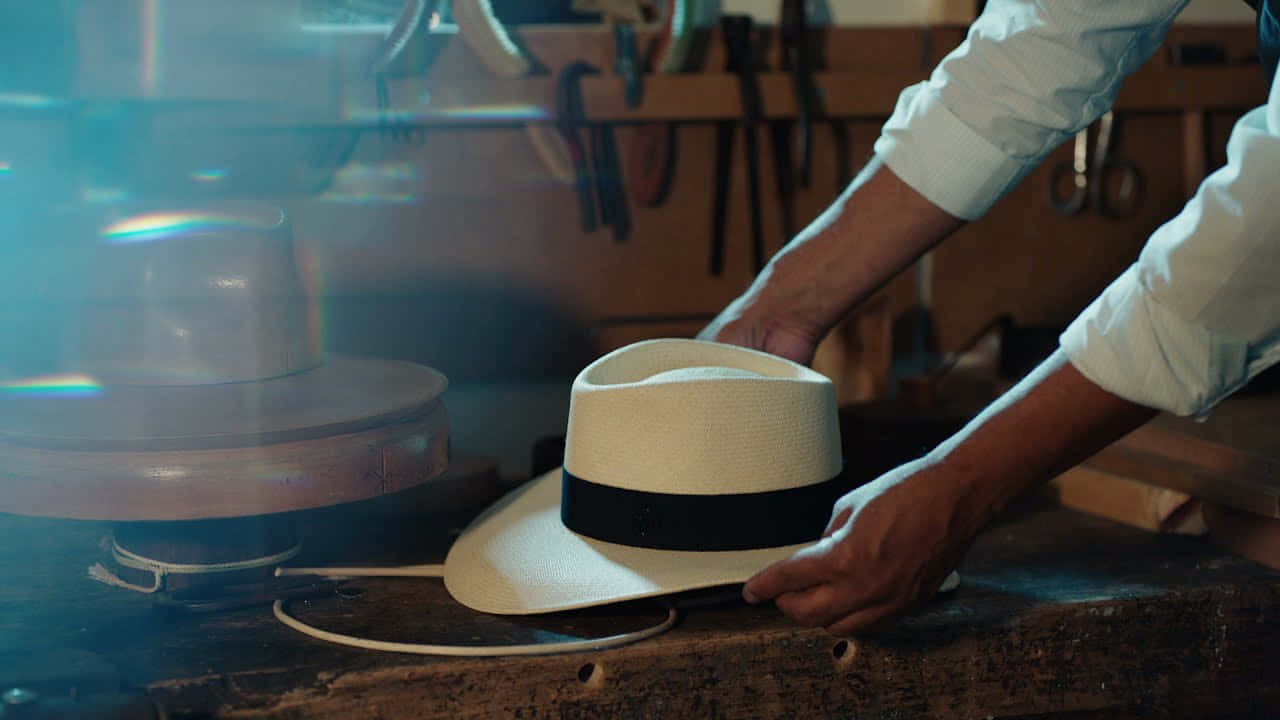 Maison Michel White And Black Fedora Background