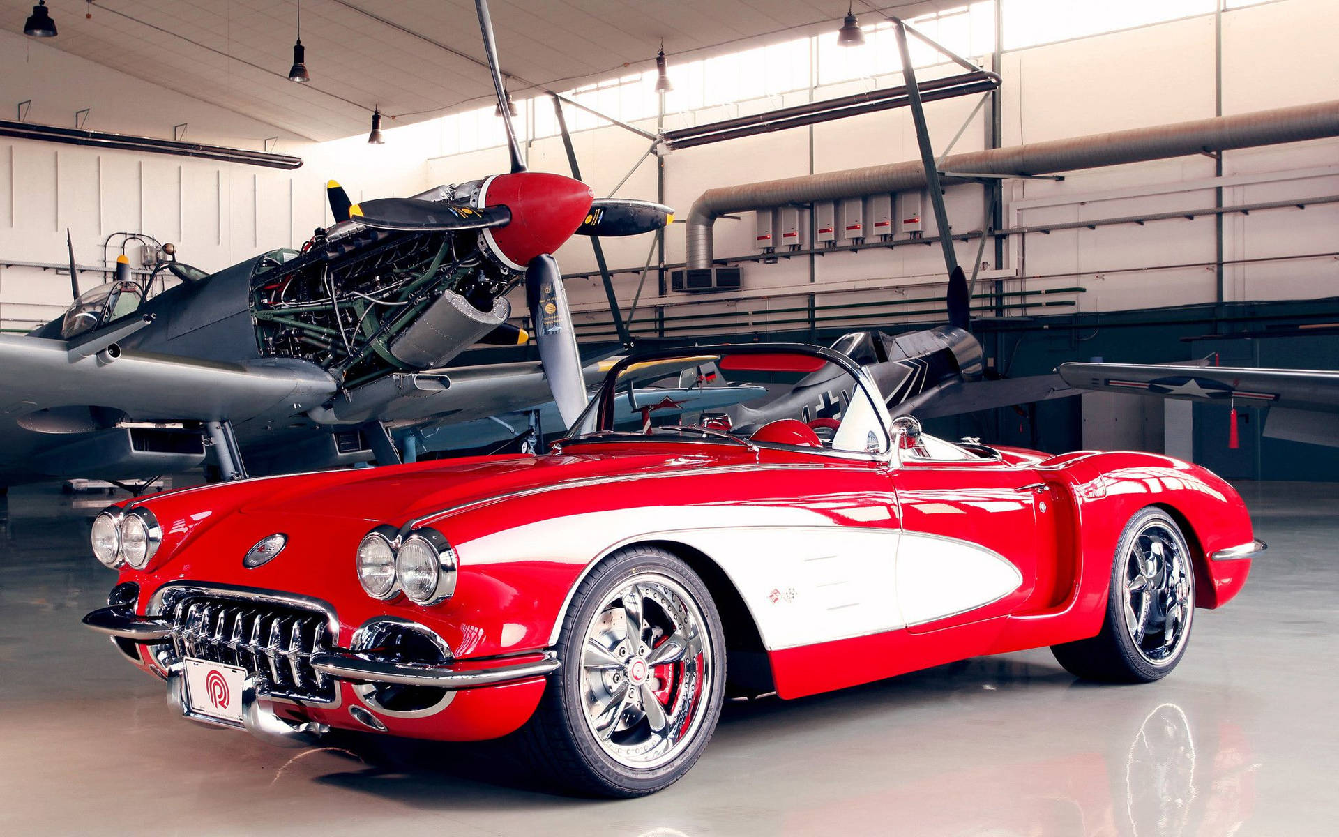 Majestic 1959 Red Chevrolet Corvette Classic Car Background