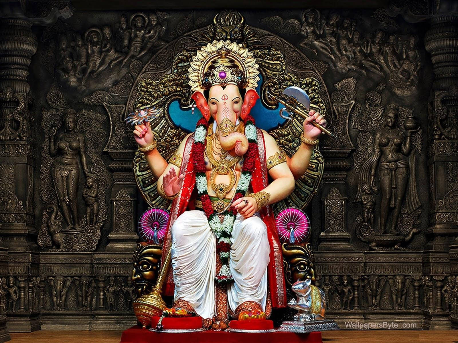 Majestic 3d Illustration Of Lord Ganesh Statue Background