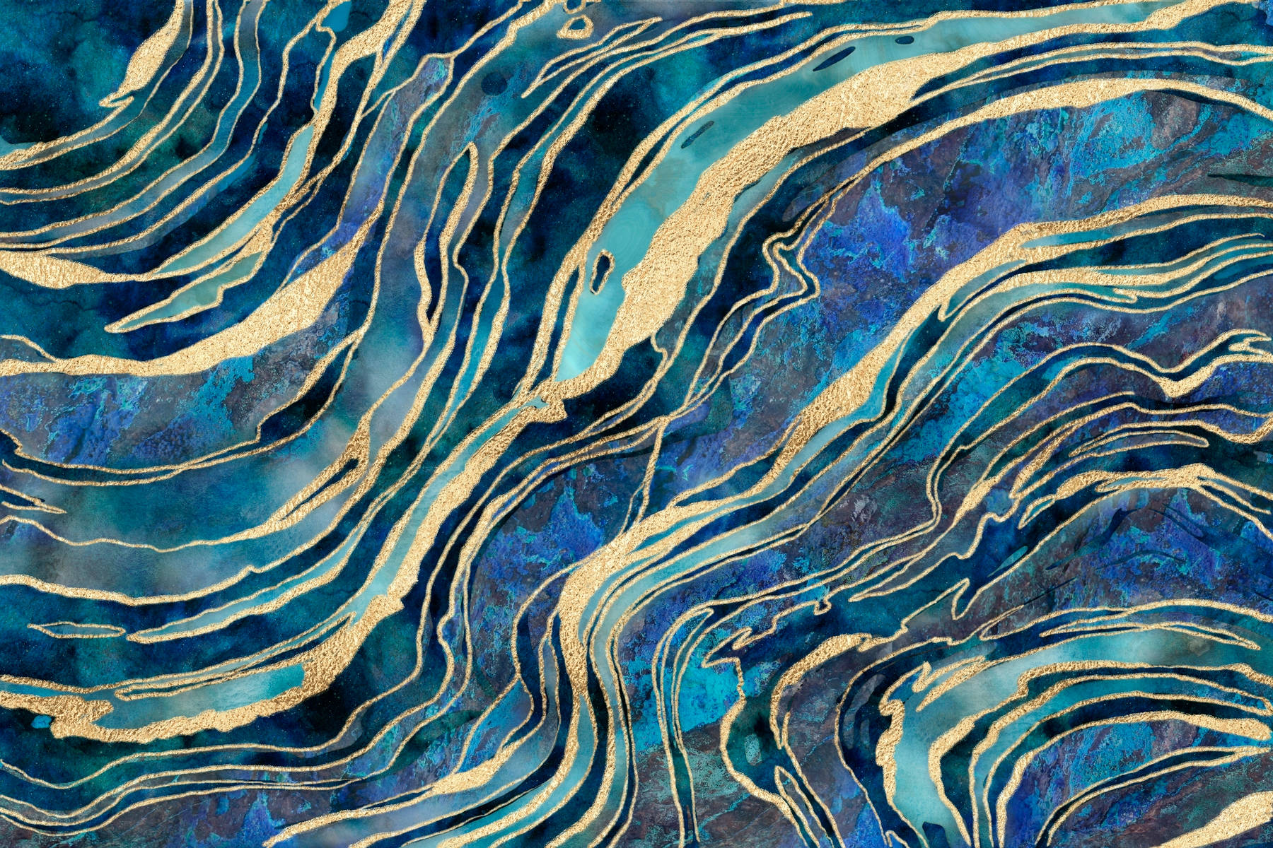 Majestic Abstract Fusion Of Blue And Gold Background