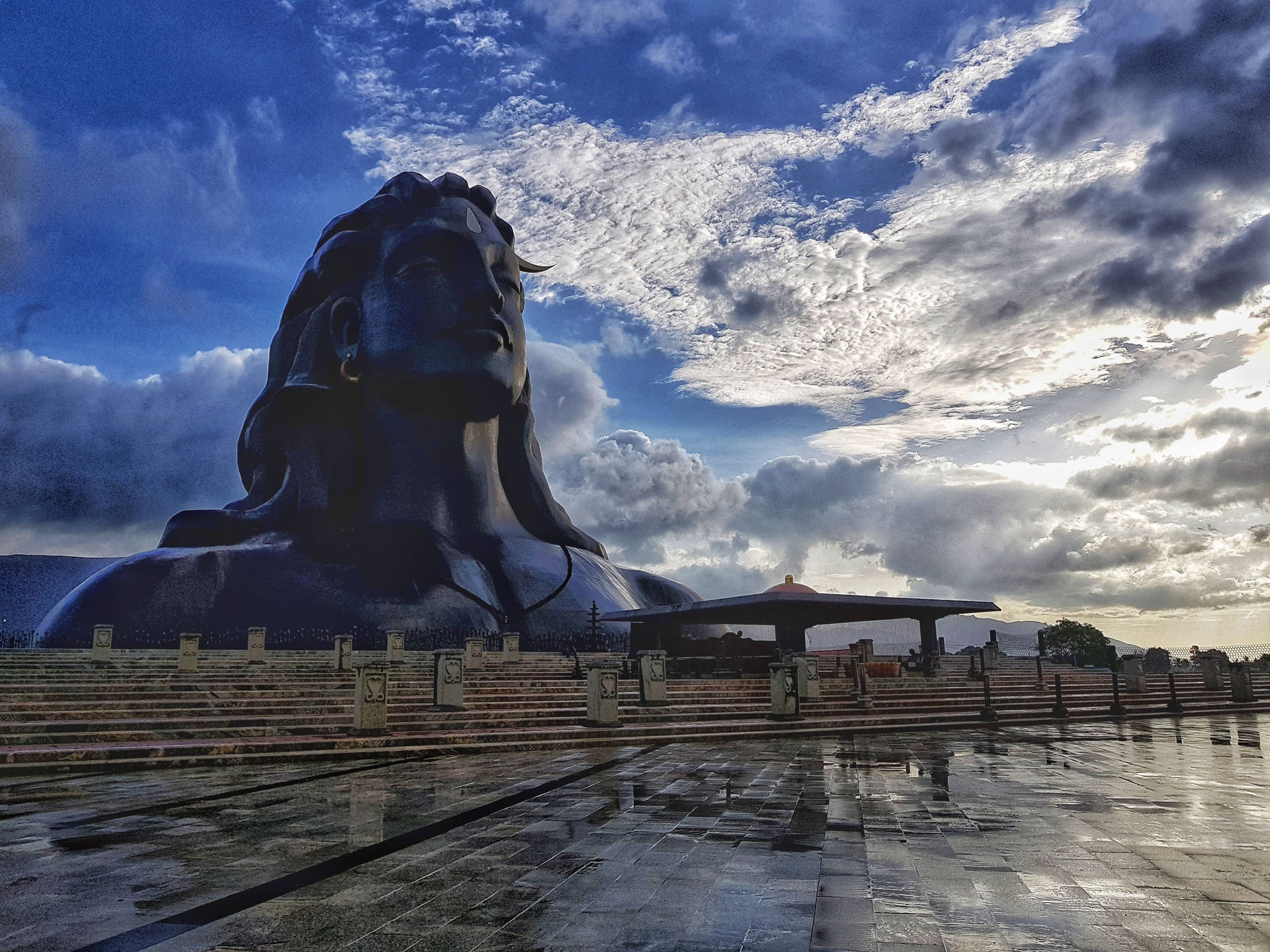 Majestic Adiyogi Shiva Statue In Tranquil Surroundings