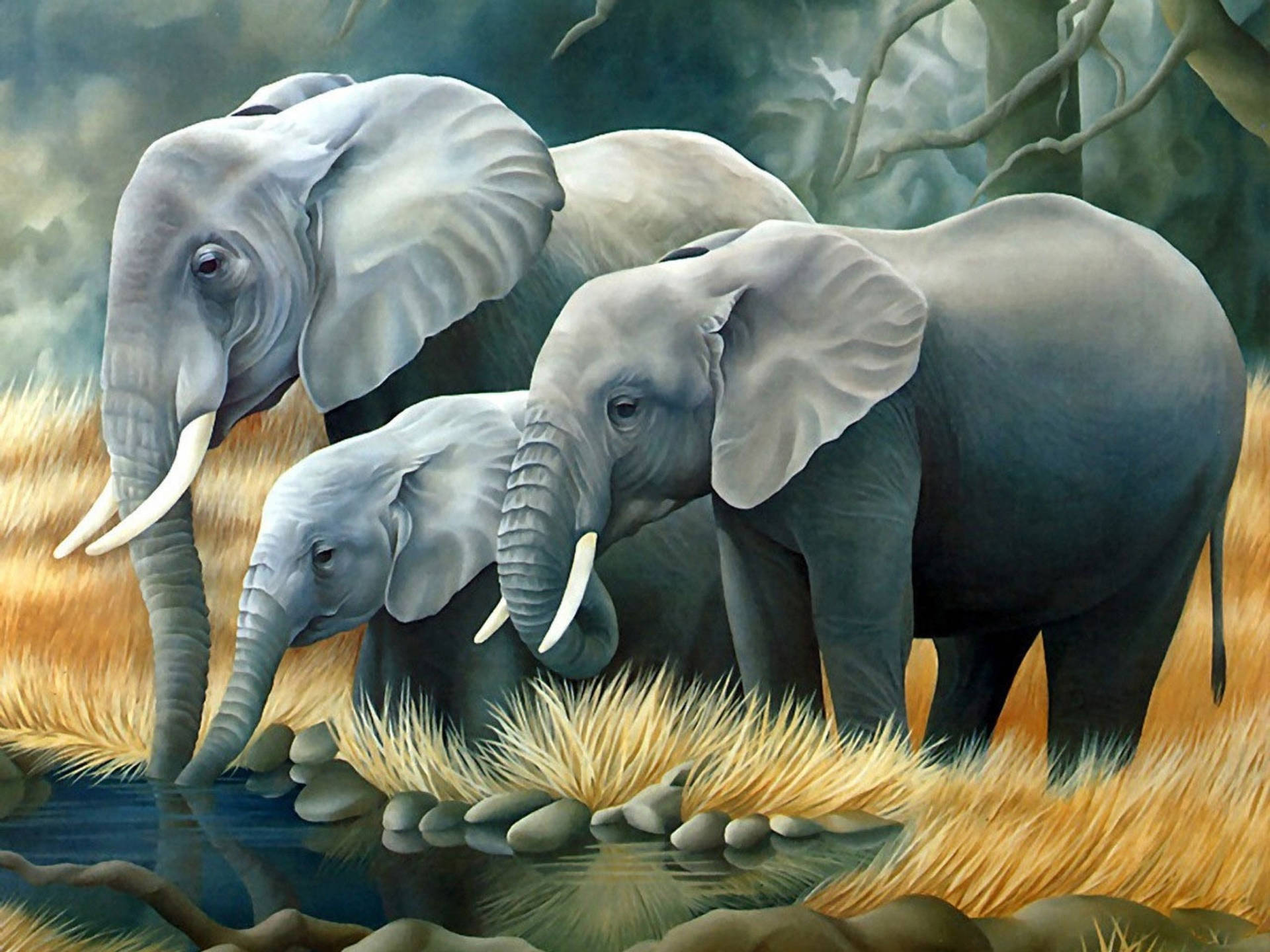 Majestic African Elephant Herd Background