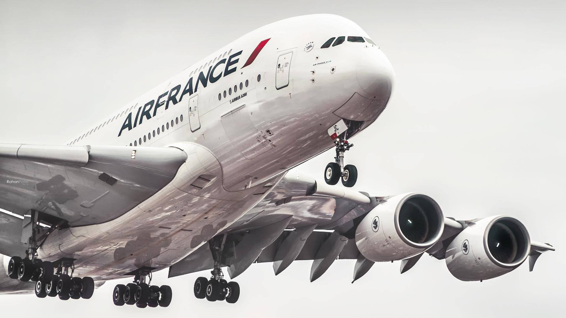 Majestic Air France Airbus A380-861 Airliner Touchdown Background