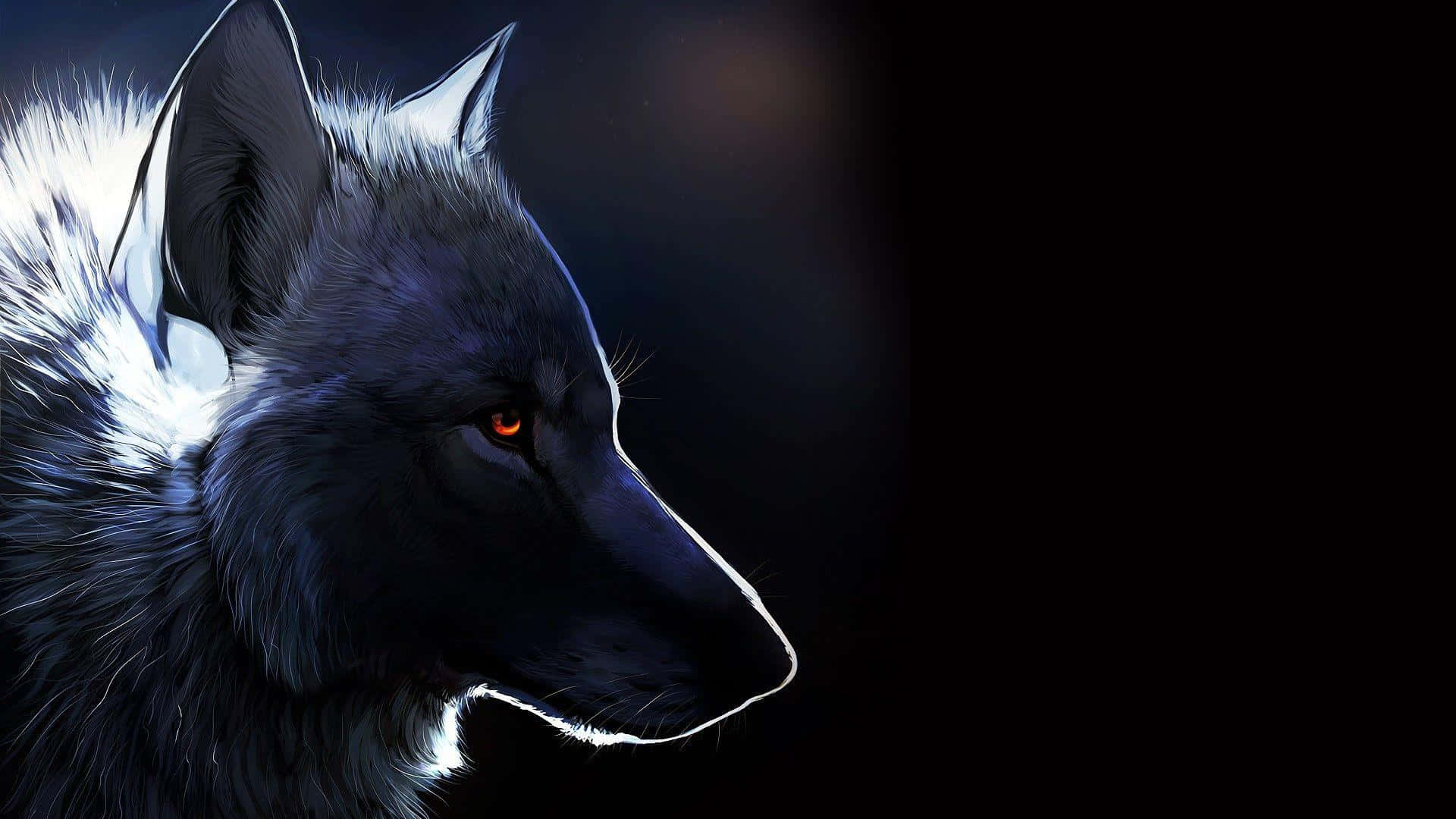 Majestic Anime Wolf Art Drawing Depicting A Wolf Gazing Ahead With A Calm Confidence. Background