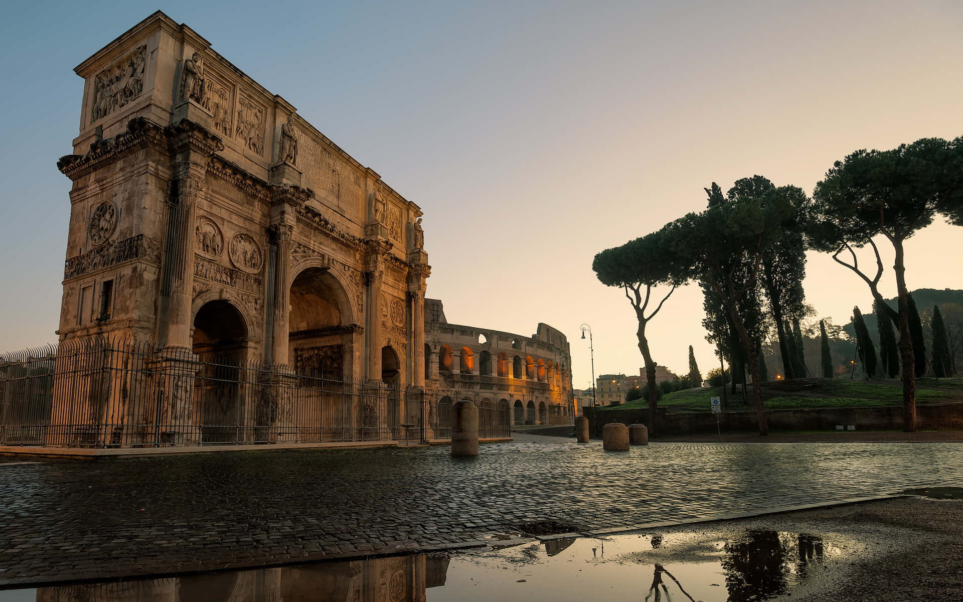 Majestic Arch Of Constantine On A Rain-soaked Day Background
