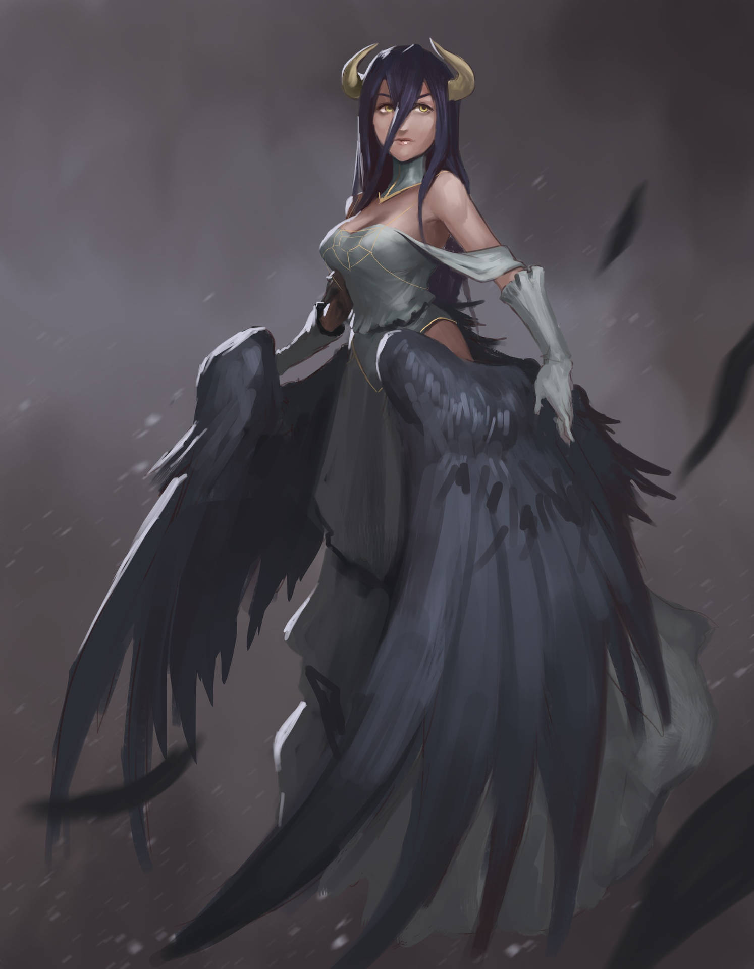 Majestic Black Angel Wings Unfolding In Mystical Light Background
