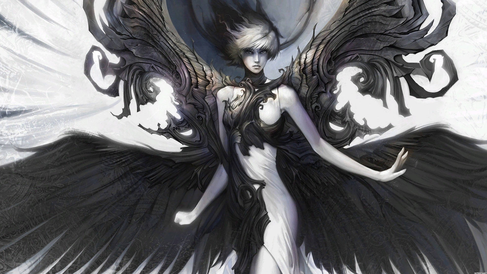 Majestic Black Angel Wings Unfolding Background