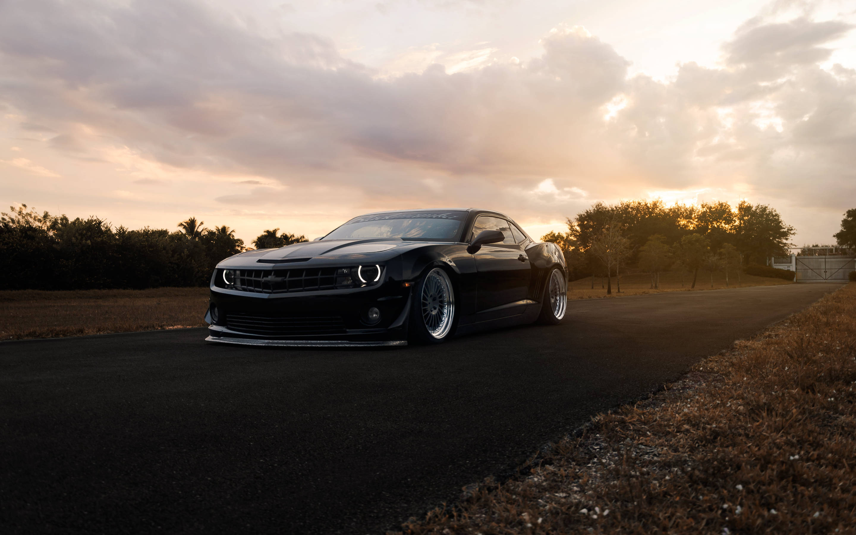 Majestic Black Camaro Muscle Car In High Definition Background