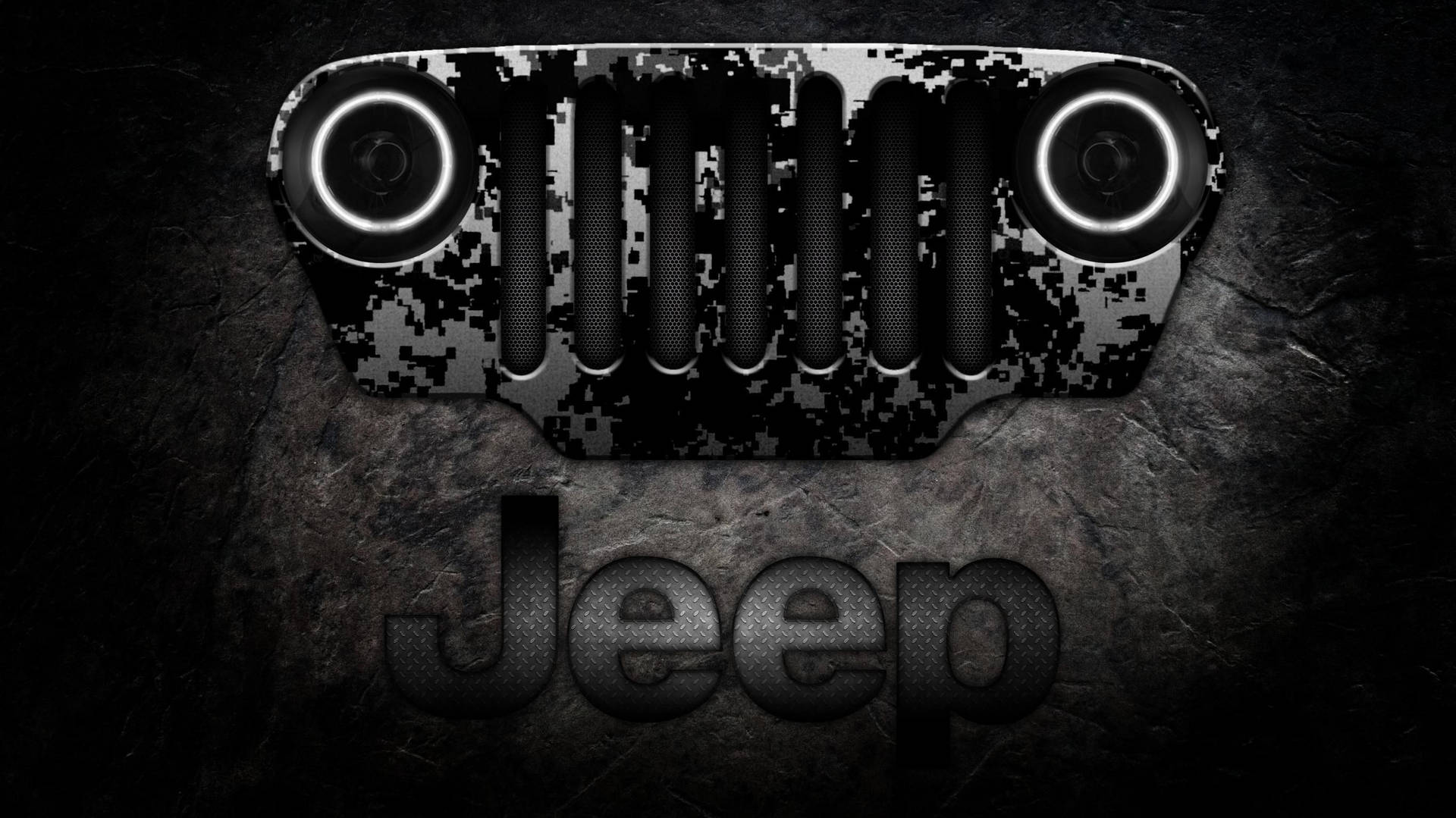 Majestic Black Jeep Wrangler With Camouflage Grill Background