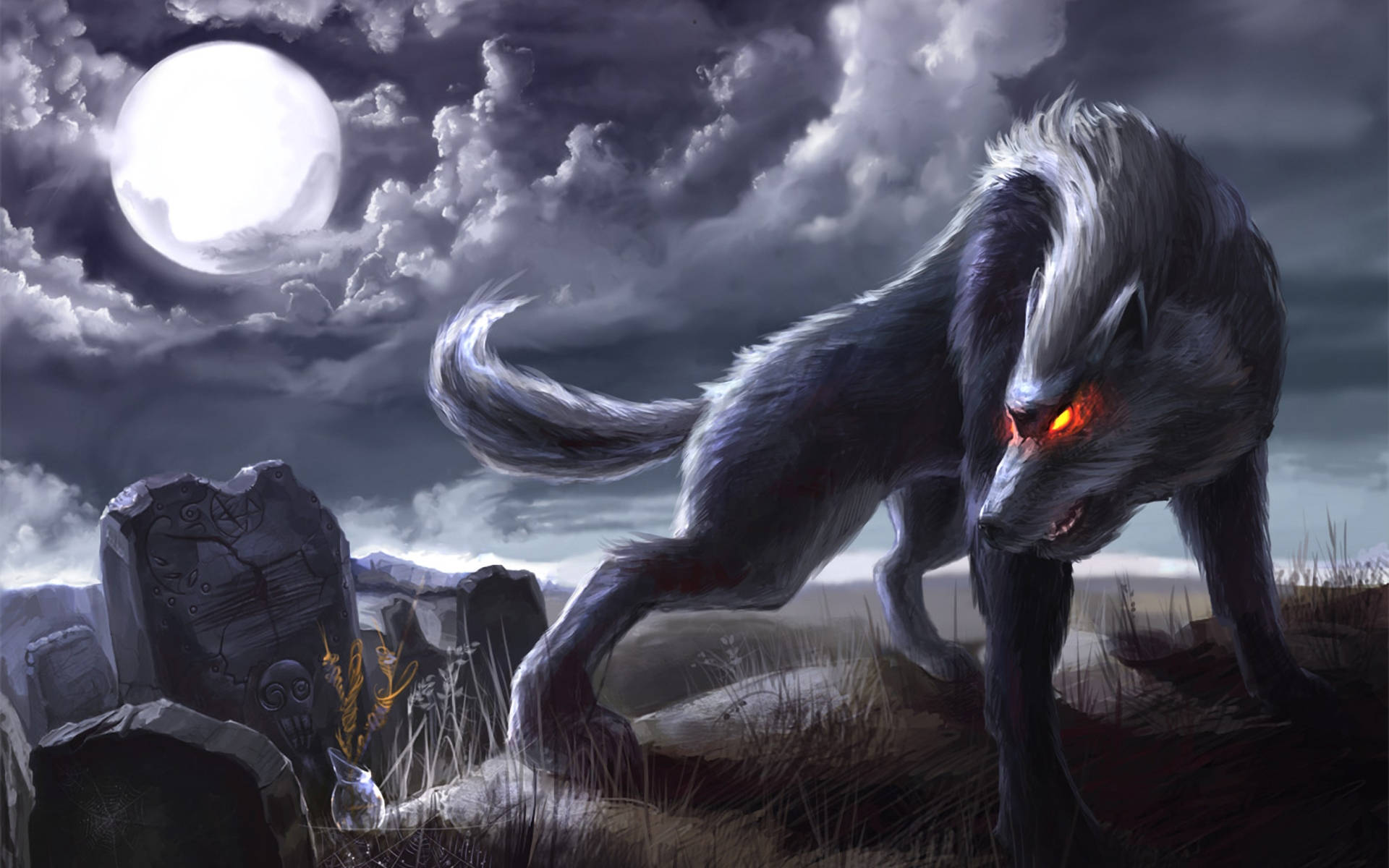 Majestic Black Wolf Prowling The Graveyard Background