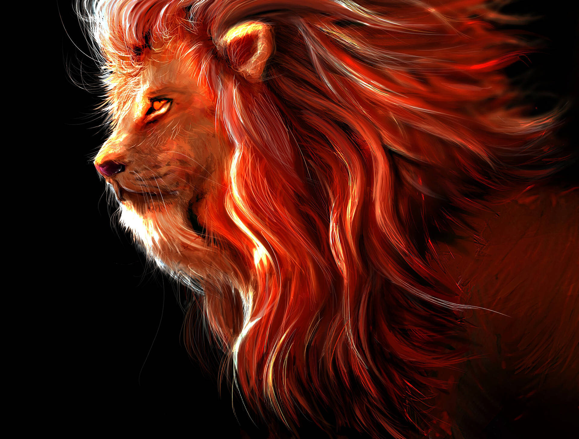 Majestic Blast Of Colors In This Epic Red Lion King Painting Background