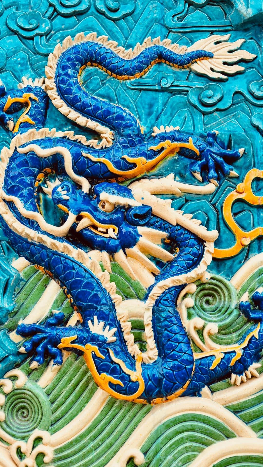 Majestic Blue Dragon Soaring Across The Sky Background