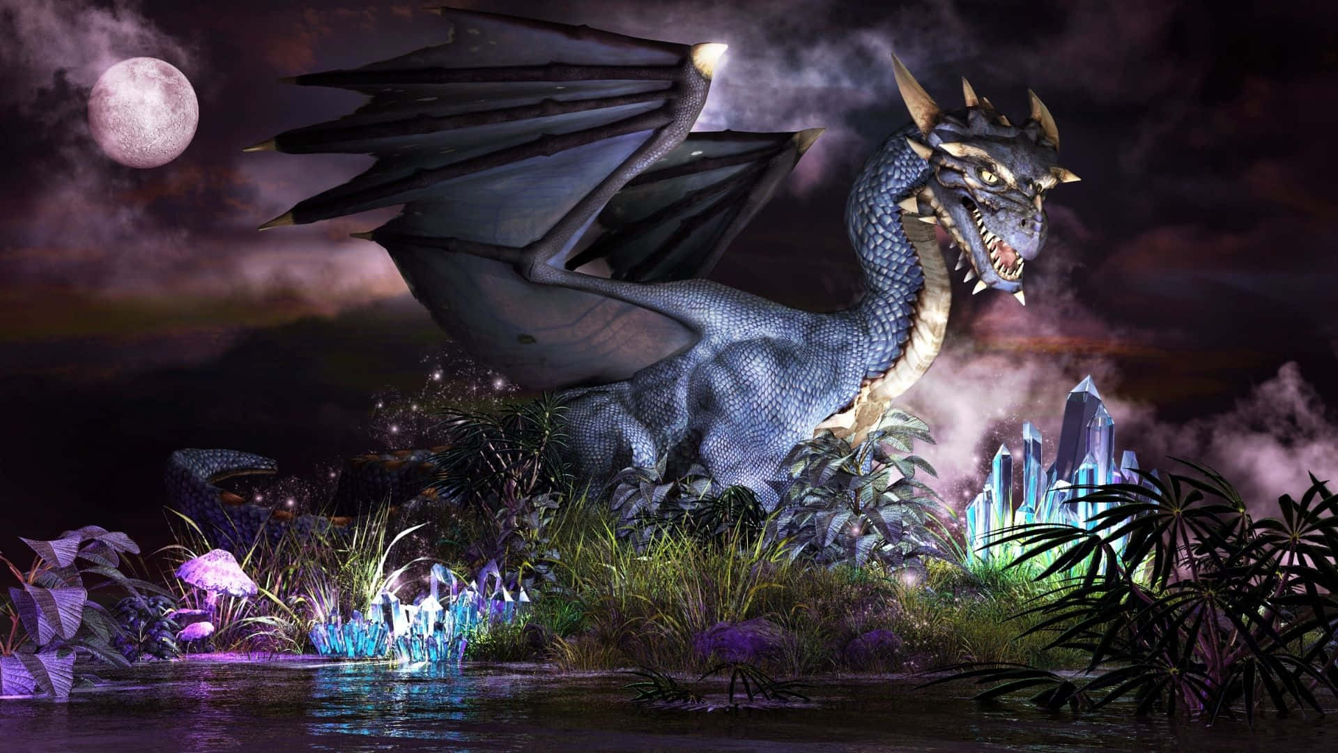 Majestic Blue Dragon Soaring In The Sky Background