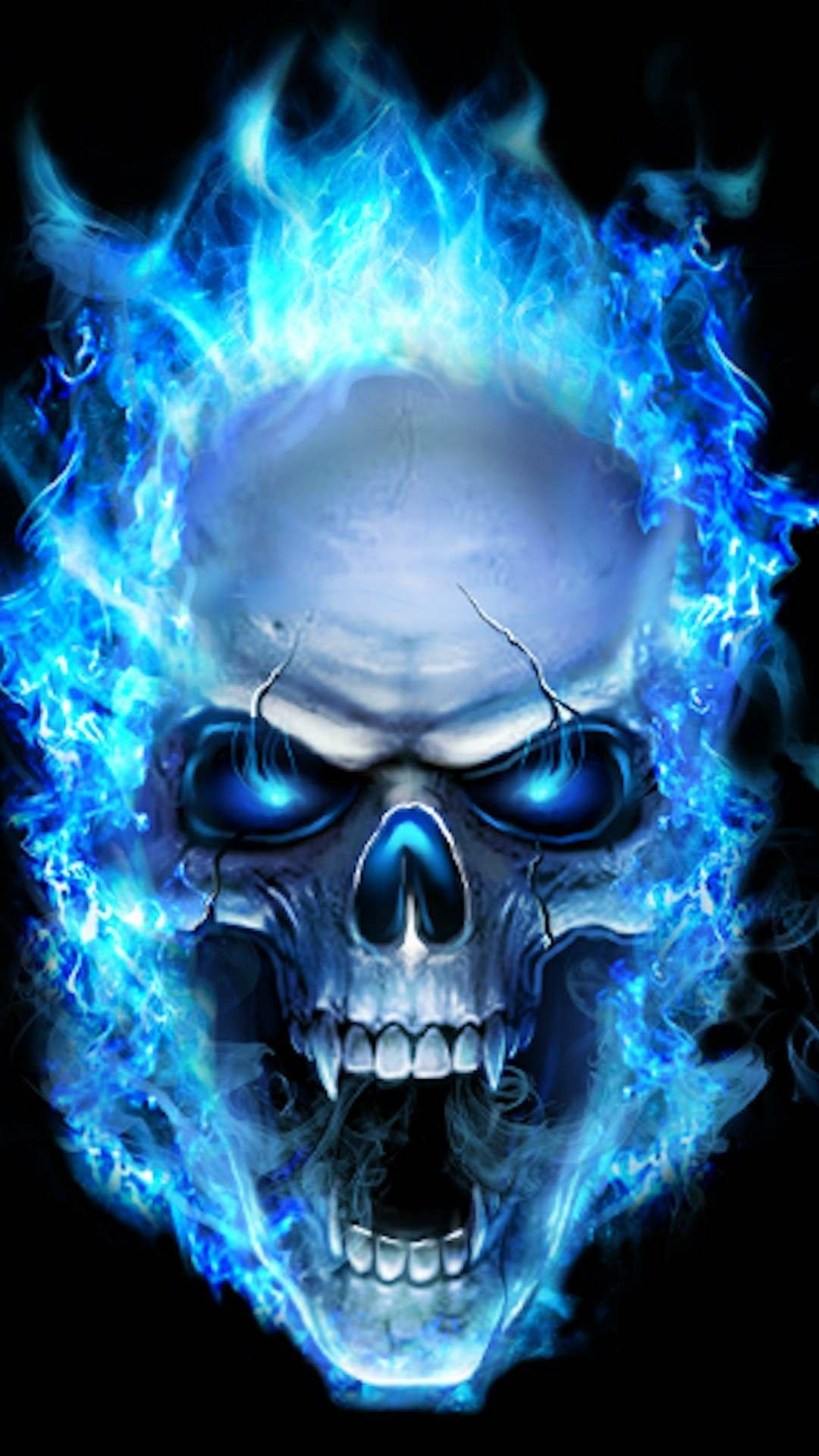 Majestic Blue Fiery Skull Wallpaper Background