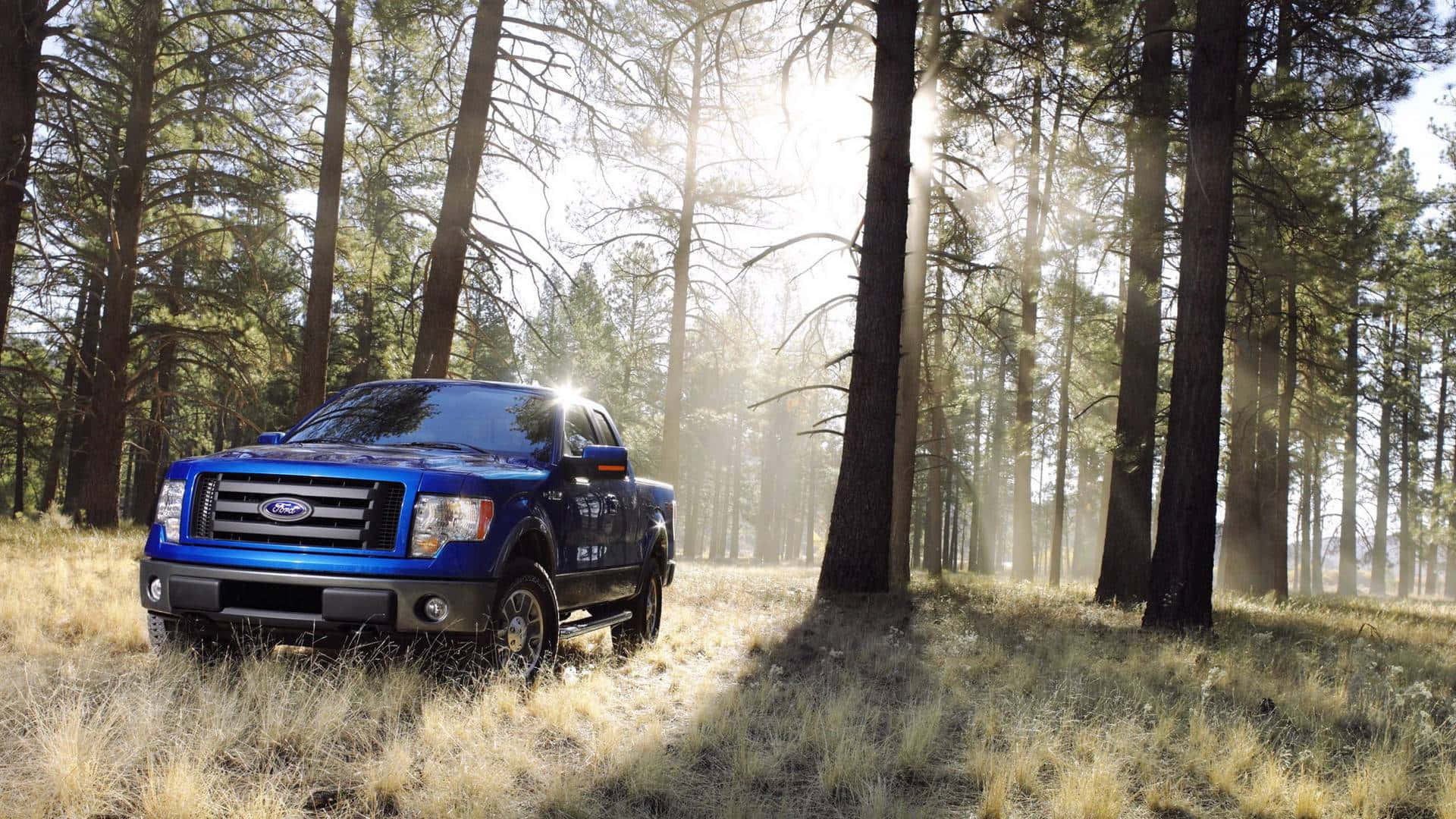 Majestic Blue Ford F-150 Pickup Truck In Untamed Forest