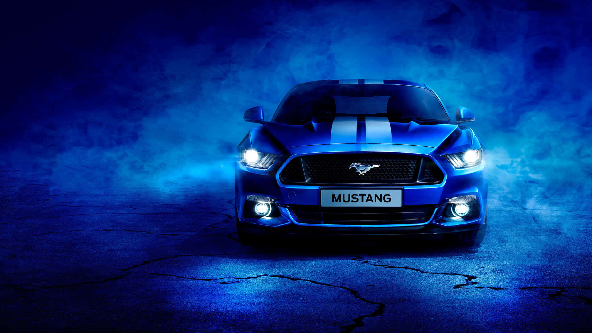 Majestic Blue Ford Mustang Enveloped In Fog