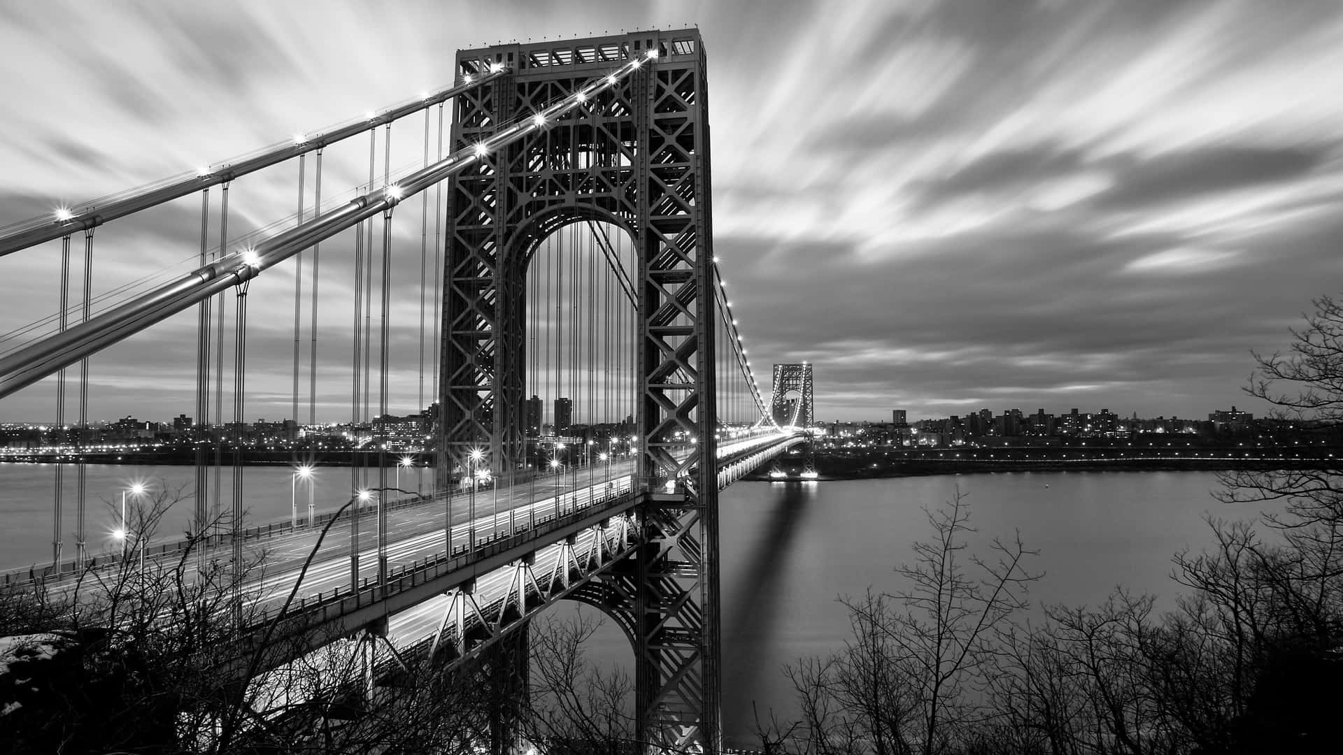 Majestic_ Bridge_ Over_ Water_4 K_ B W Background