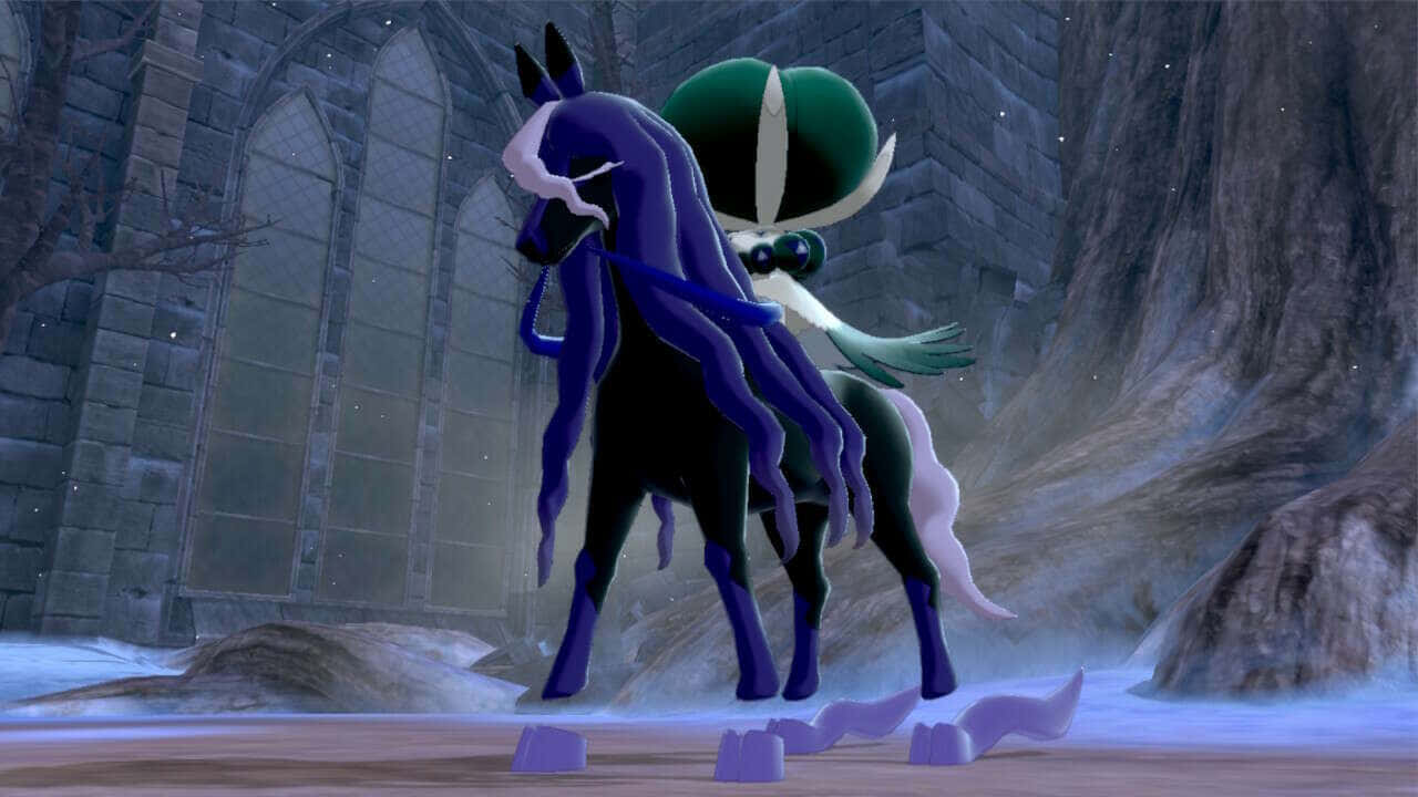 Majestic Calyrex Riding On Spectrier In 3d Animation Background