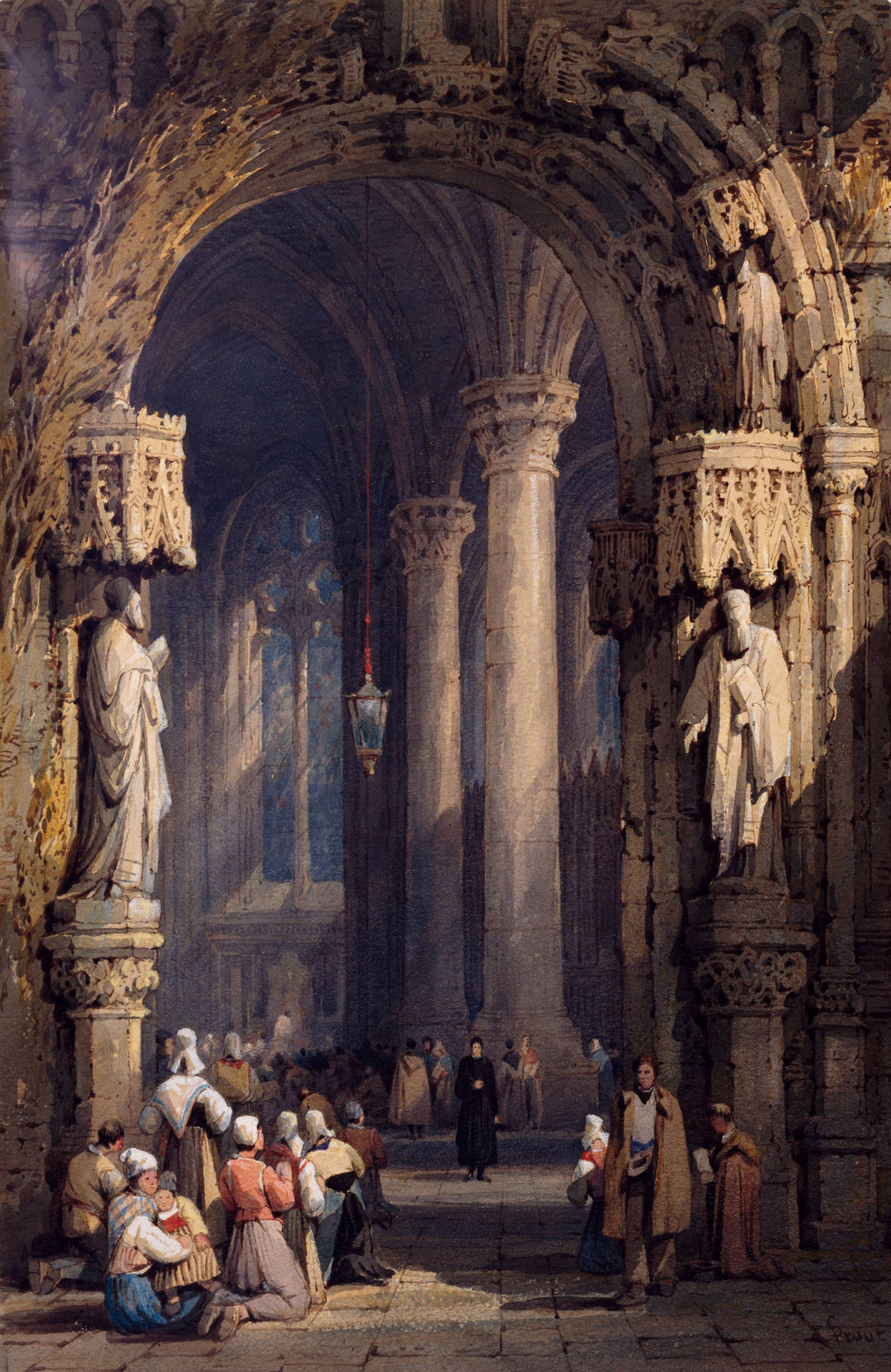 Majestic Cathedral Interior Artwork By Samuel Prout Background