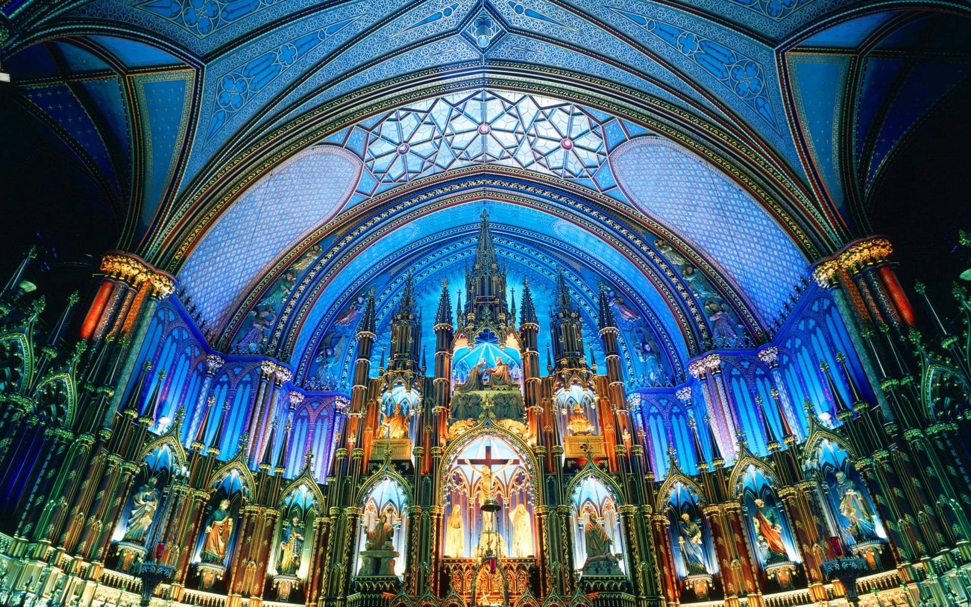 Majestic Ceiling Of Notre-dame Basilica In Montreal Background