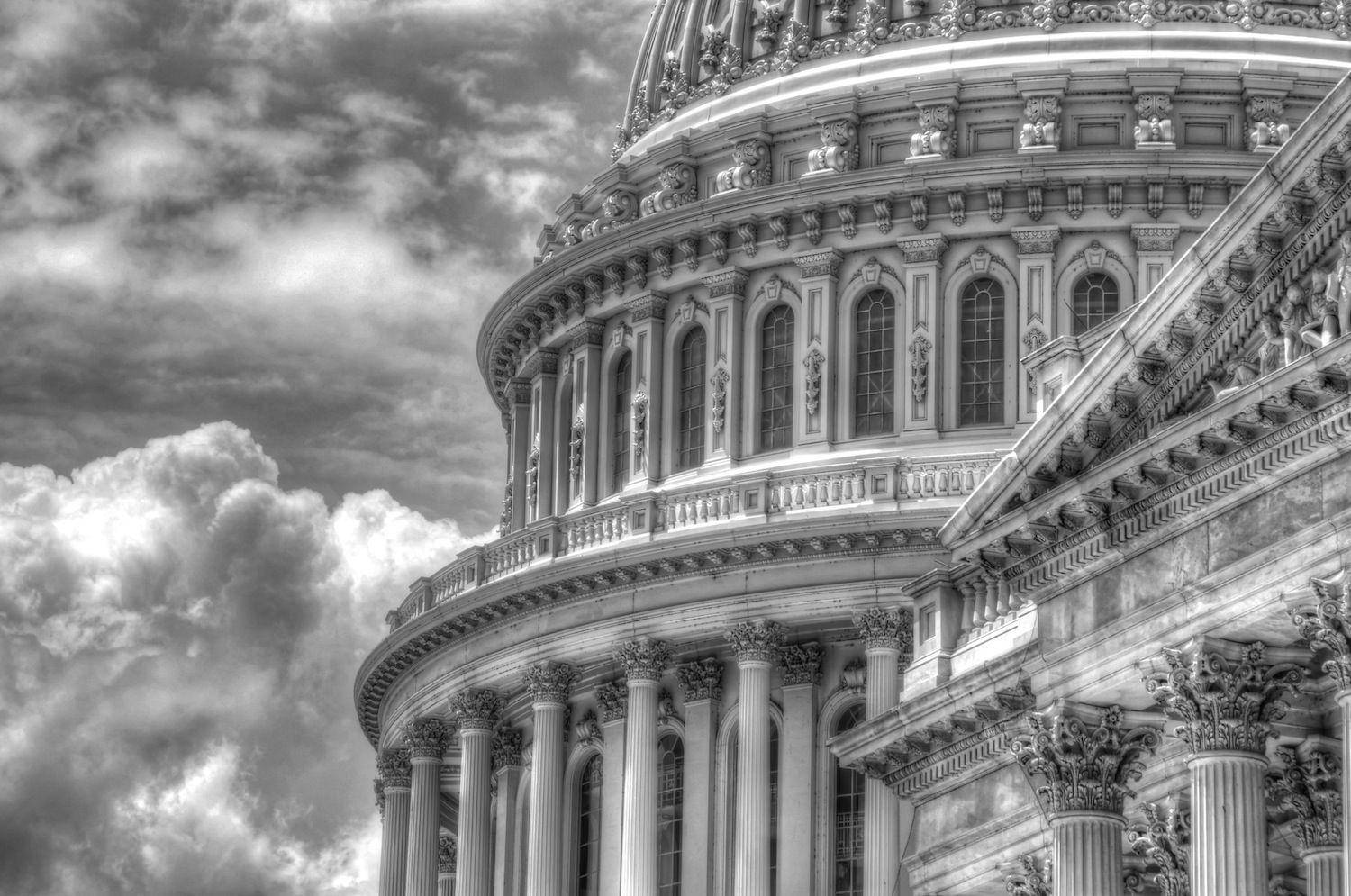 Majestic Close-up Of The United States Capitol Building (black And White)