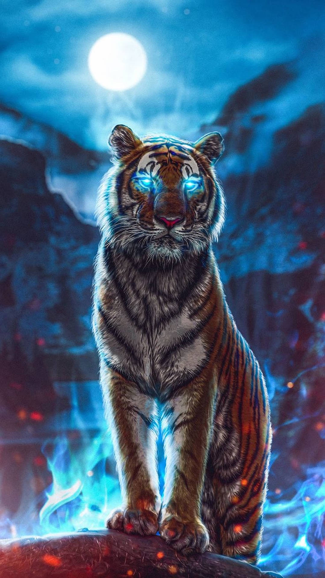 Majestic Cyan Blue Tiger In The Wilderness Background