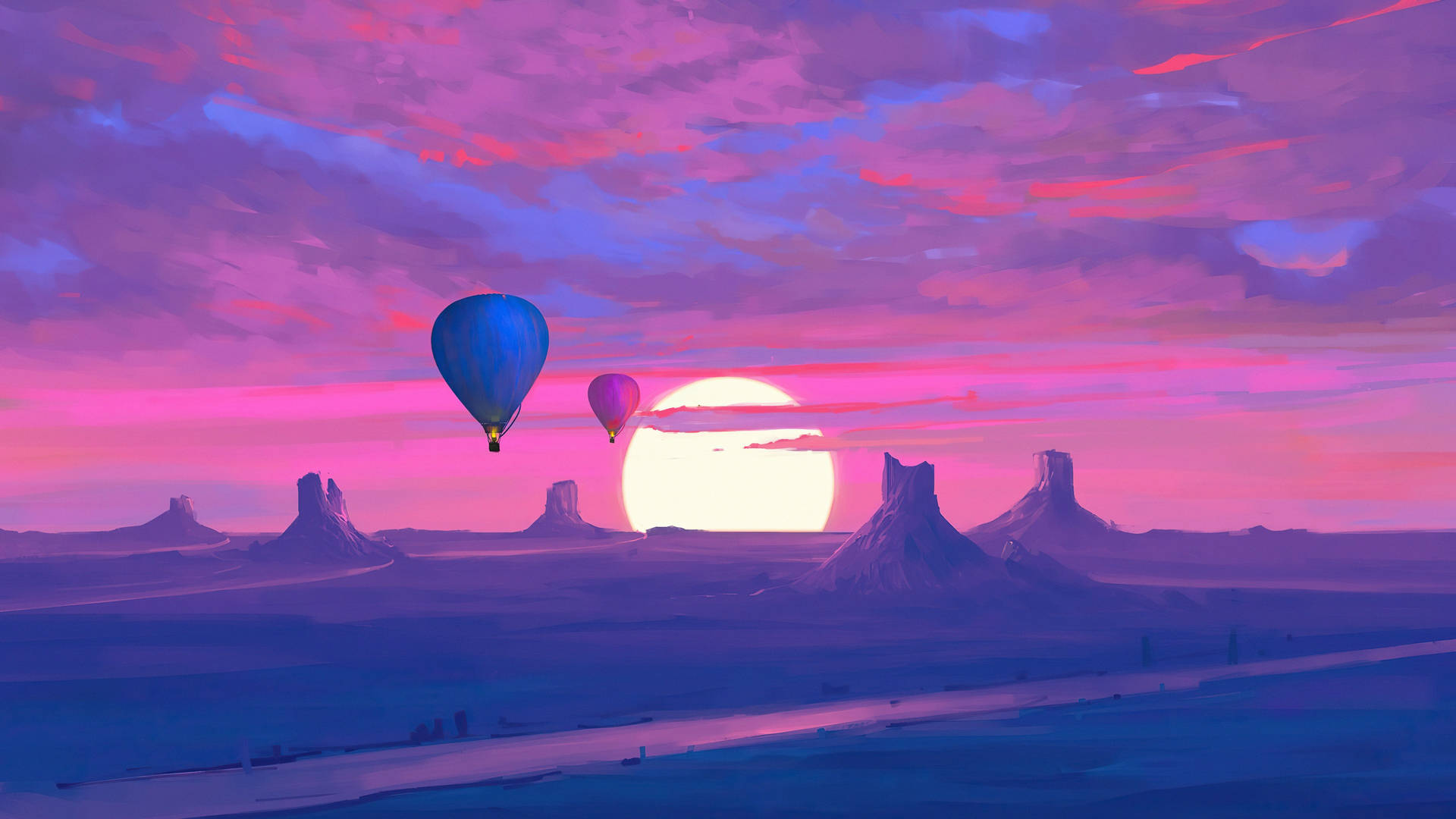 Majestic Desert Sun With Hot Air Balloons Background