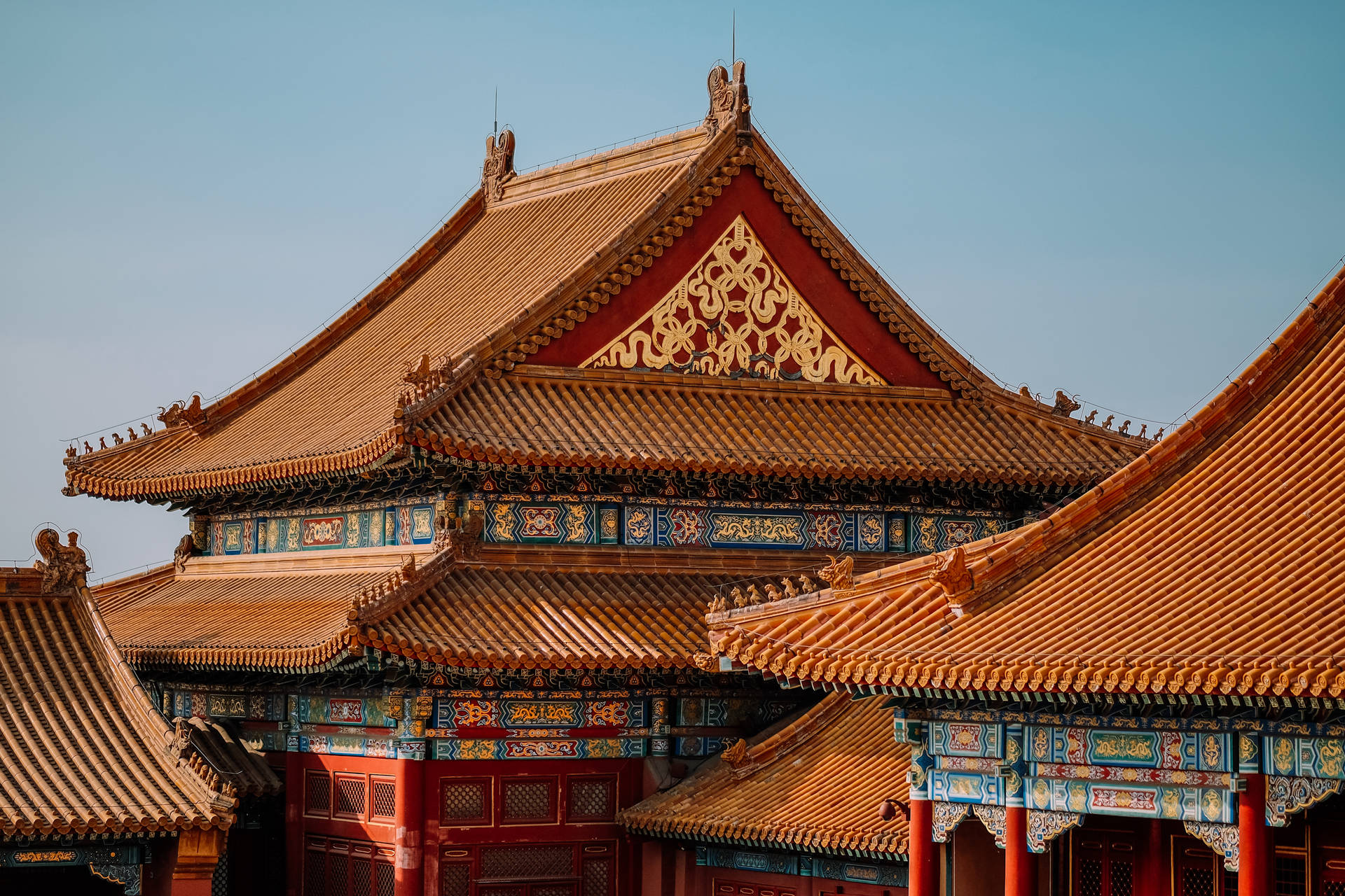 Majestic Double-eave Hip Roof In The Forbidden City Background