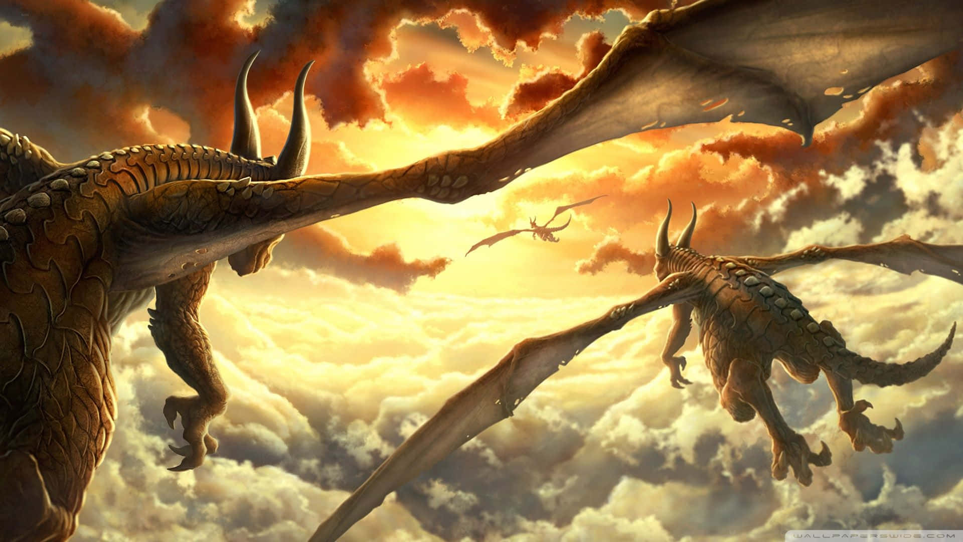 Majestic Dragons Flying In The Sky Background