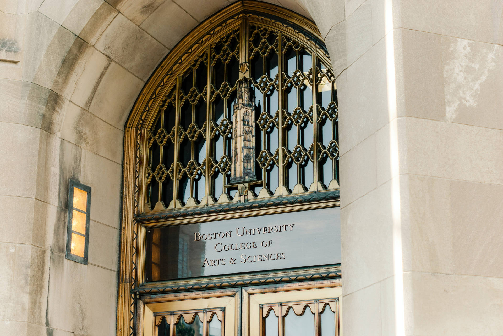 Majestic Entrance Of Boston University's Arts And Sciences Building Background