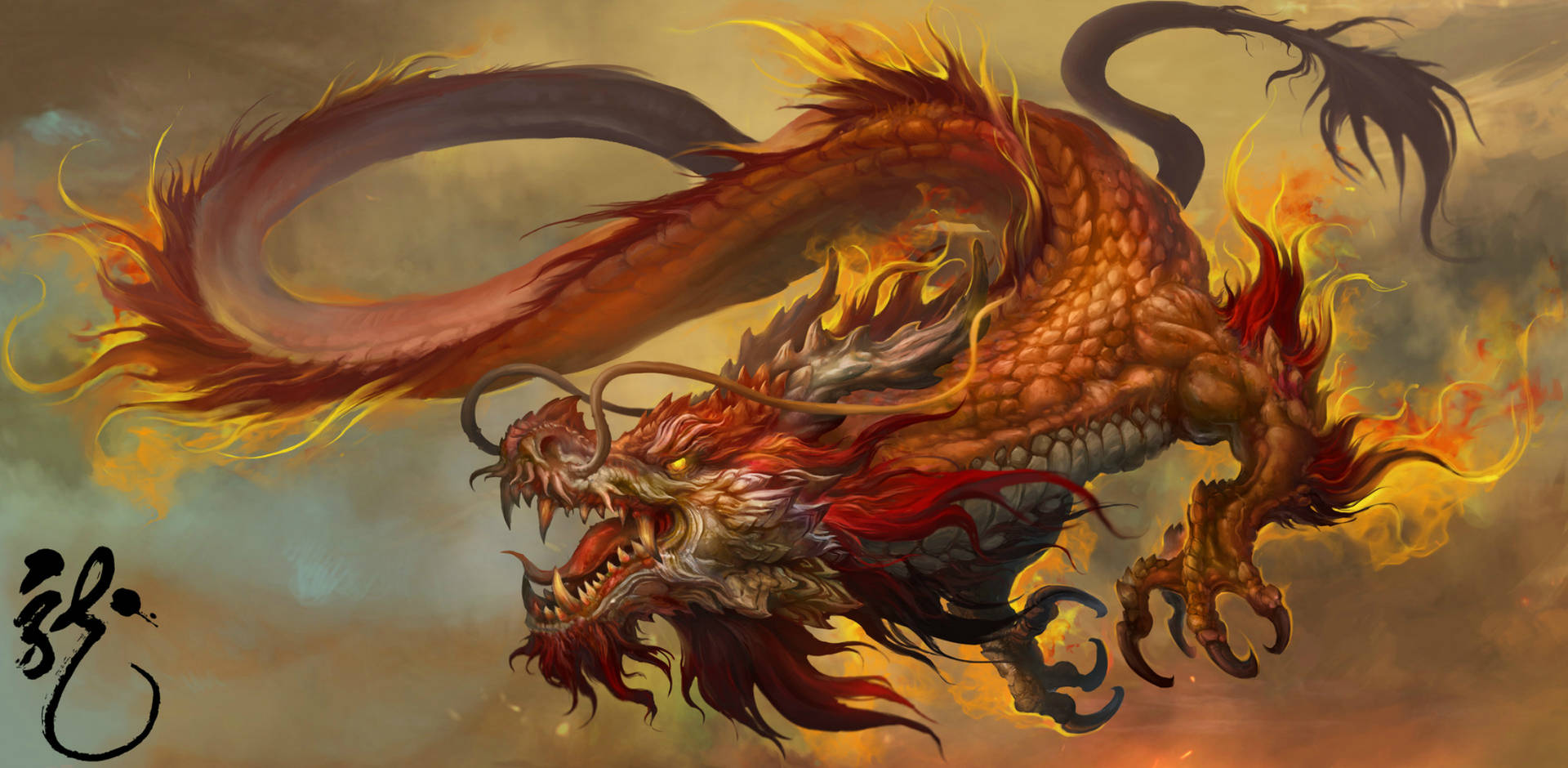 Majestic_ Flaming_ Chinese_ Dragon_ Artwork Background