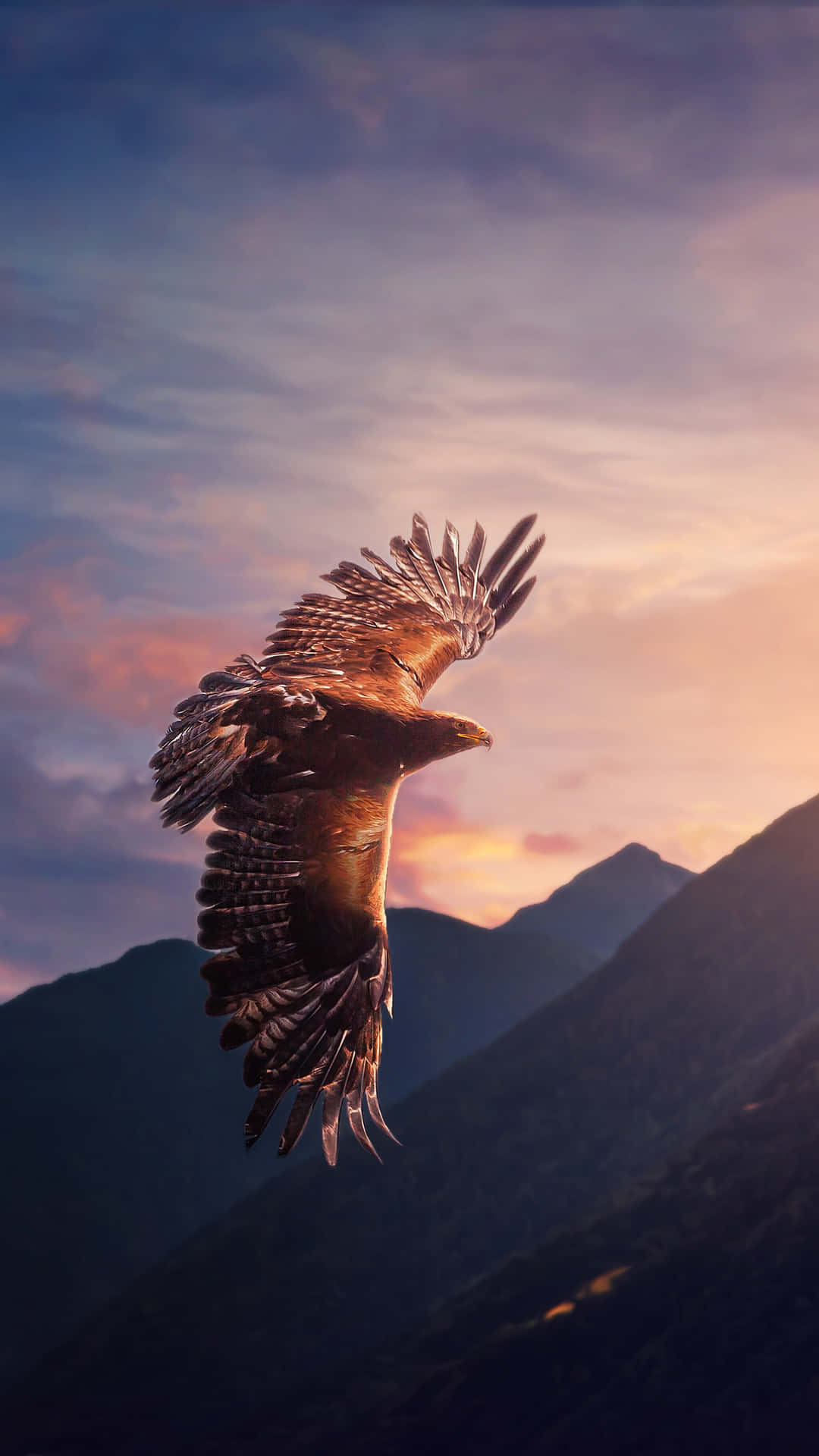 Majestic Flying Eagle Over Mountains Background