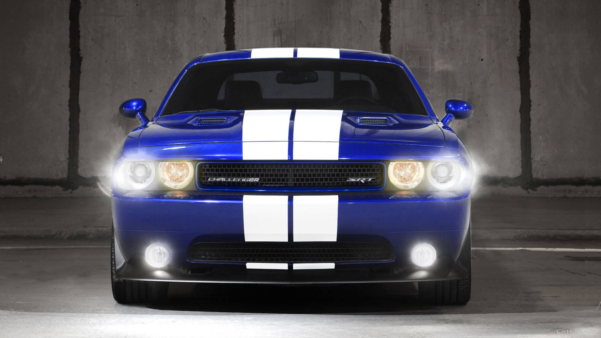 Majestic Front View Of 2012 Blue Dodge Challenger Background