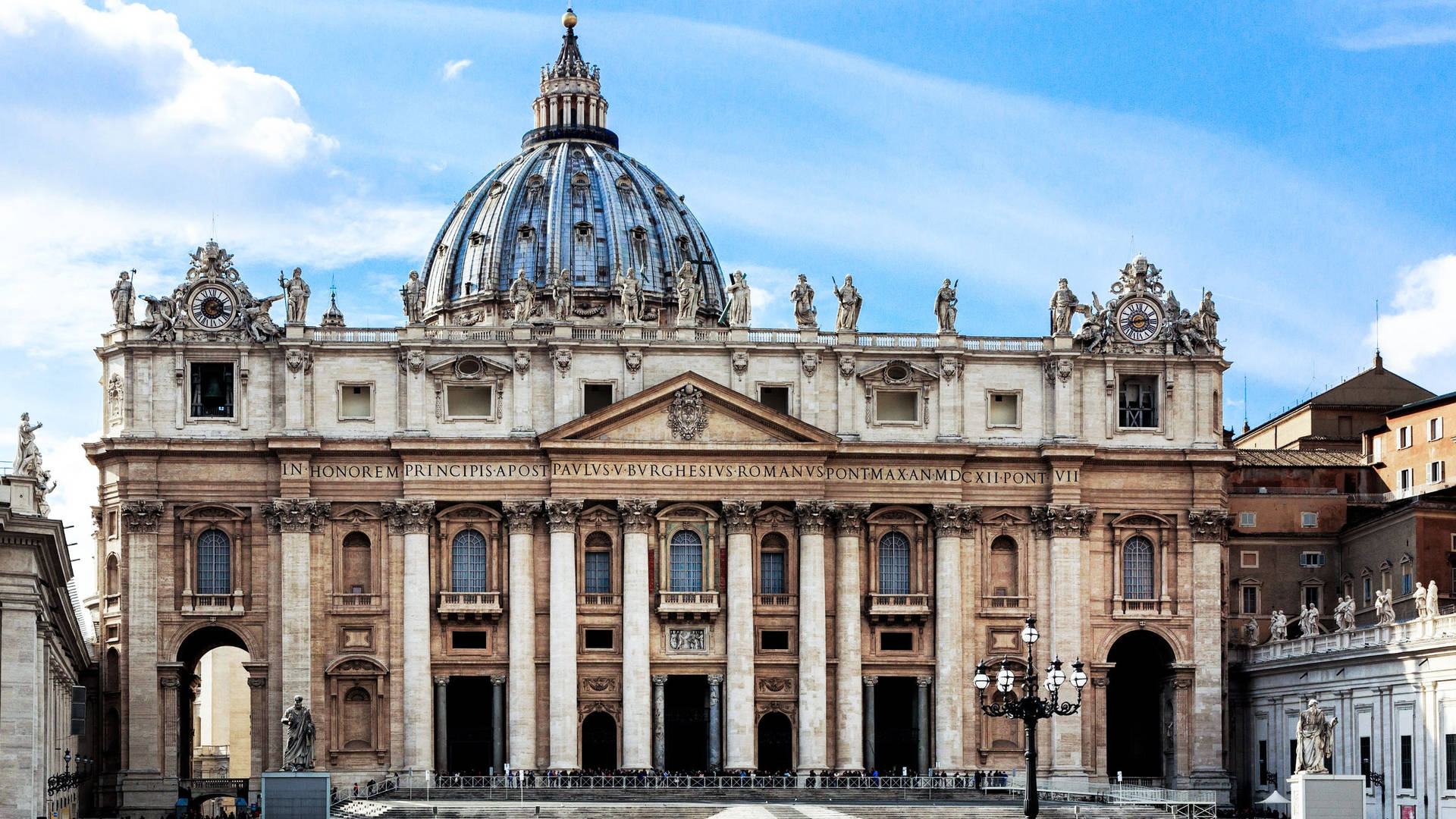 Majestic Front View Of The Basilica At Vatican City Background