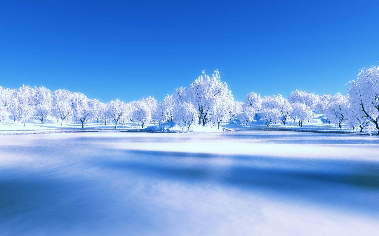 Majestic Frosty Trees Adorning The Winter Scenery Background