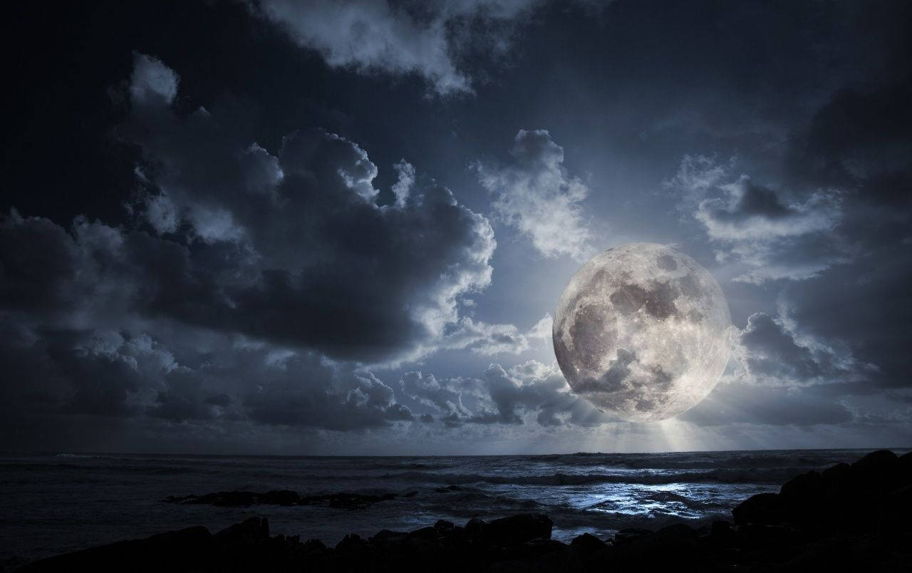 Majestic Full Moon On A Dark Night