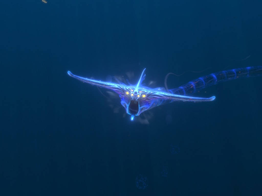 Majestic Ghost Leviathan Charging In Dark Oceans Background