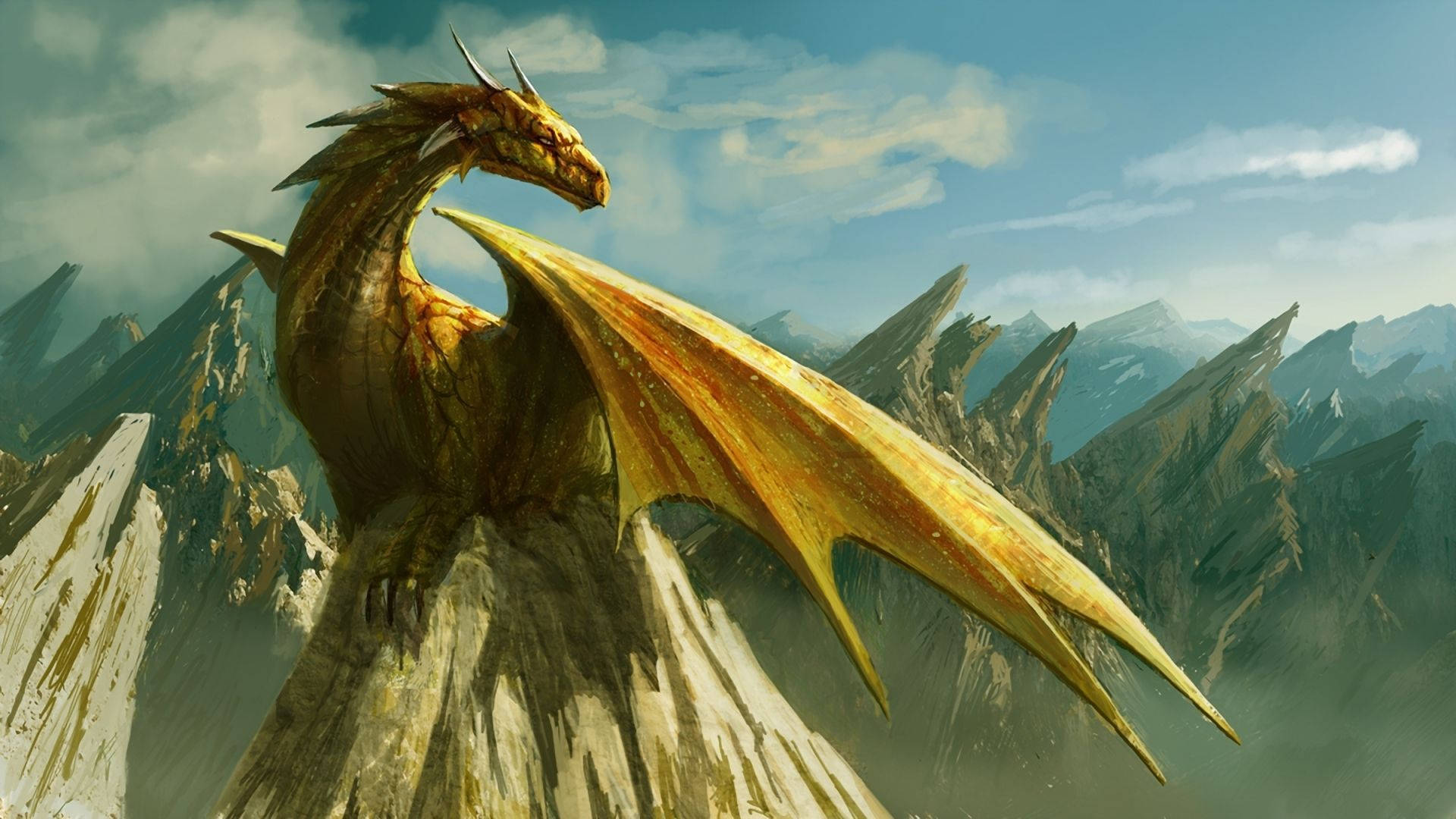 Majestic Golden Dragon With Piercing Eyes Background